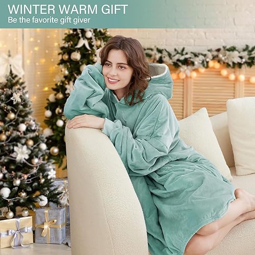 Vista 38 de LetsFunny Manta con capucha, manta de forro polar Sherpa de gran tamaño, súper suave, cálida y acogedora con bolsillo gigante, para mujeres, Aguacate