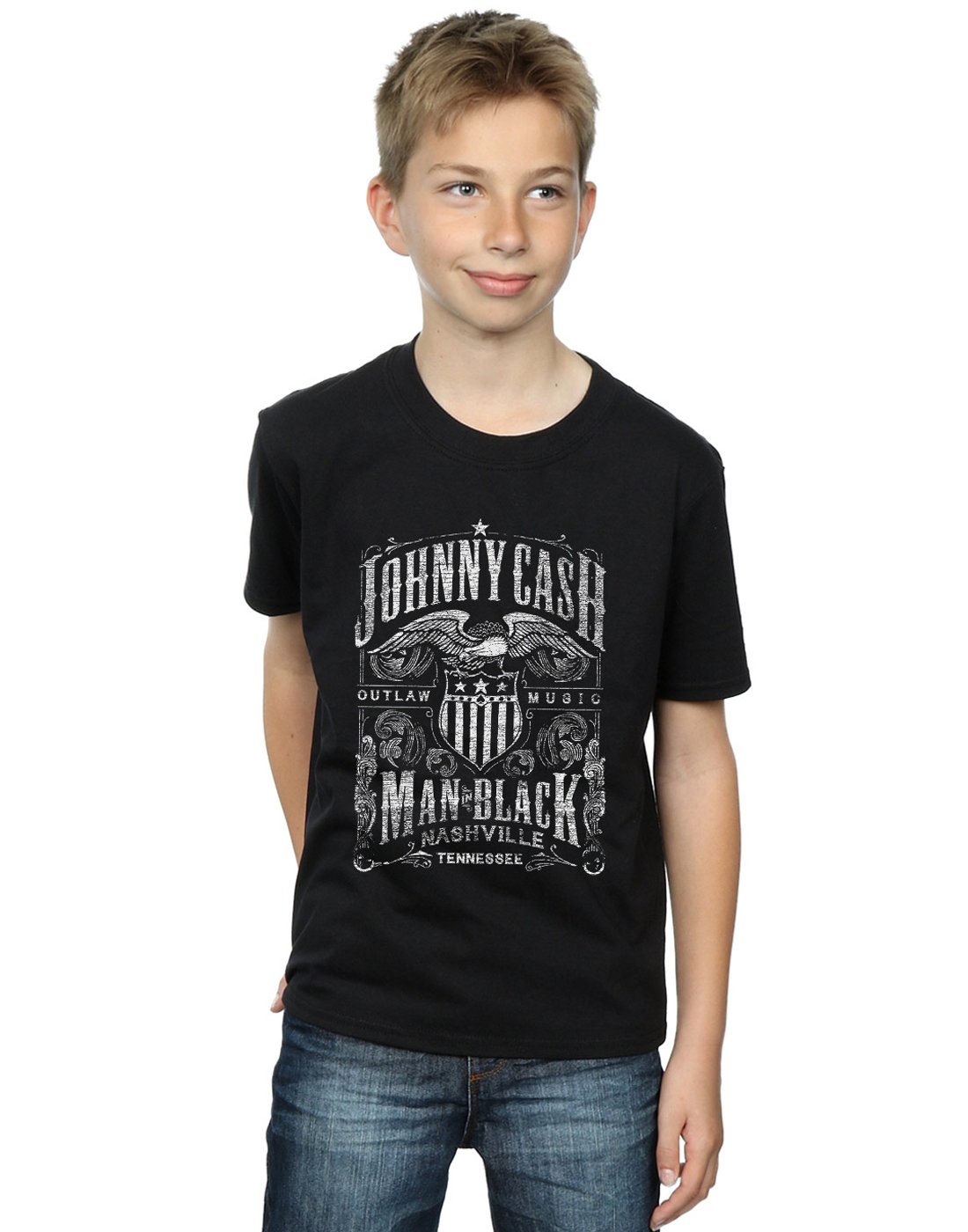 Absolute Cult Johnny Cash Boys Nashville Label T-Shirt Black 12-13 Years