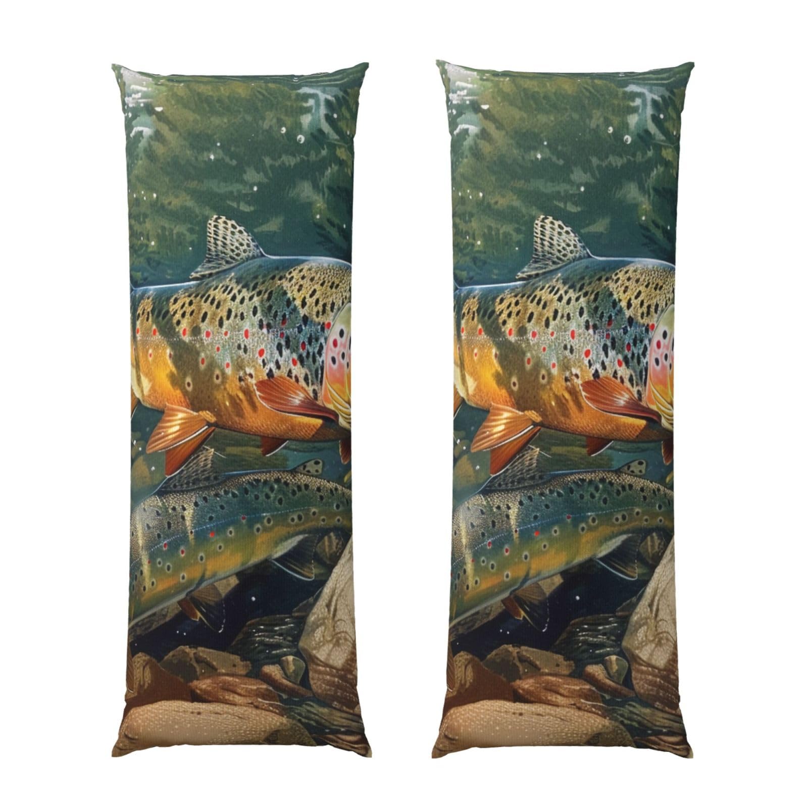 Body Pillow Cover 20x54 Inch, Brook Trout Fly Fishing Print Long Lumbar Pillow Case with Zipper Long Body Pillowcase Decorative for Bed Sofa Bedroom