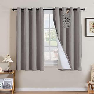 H.VERSAILTEX 100% Blackout Linen Curtains 54" L 2 Panels Heathered Dove