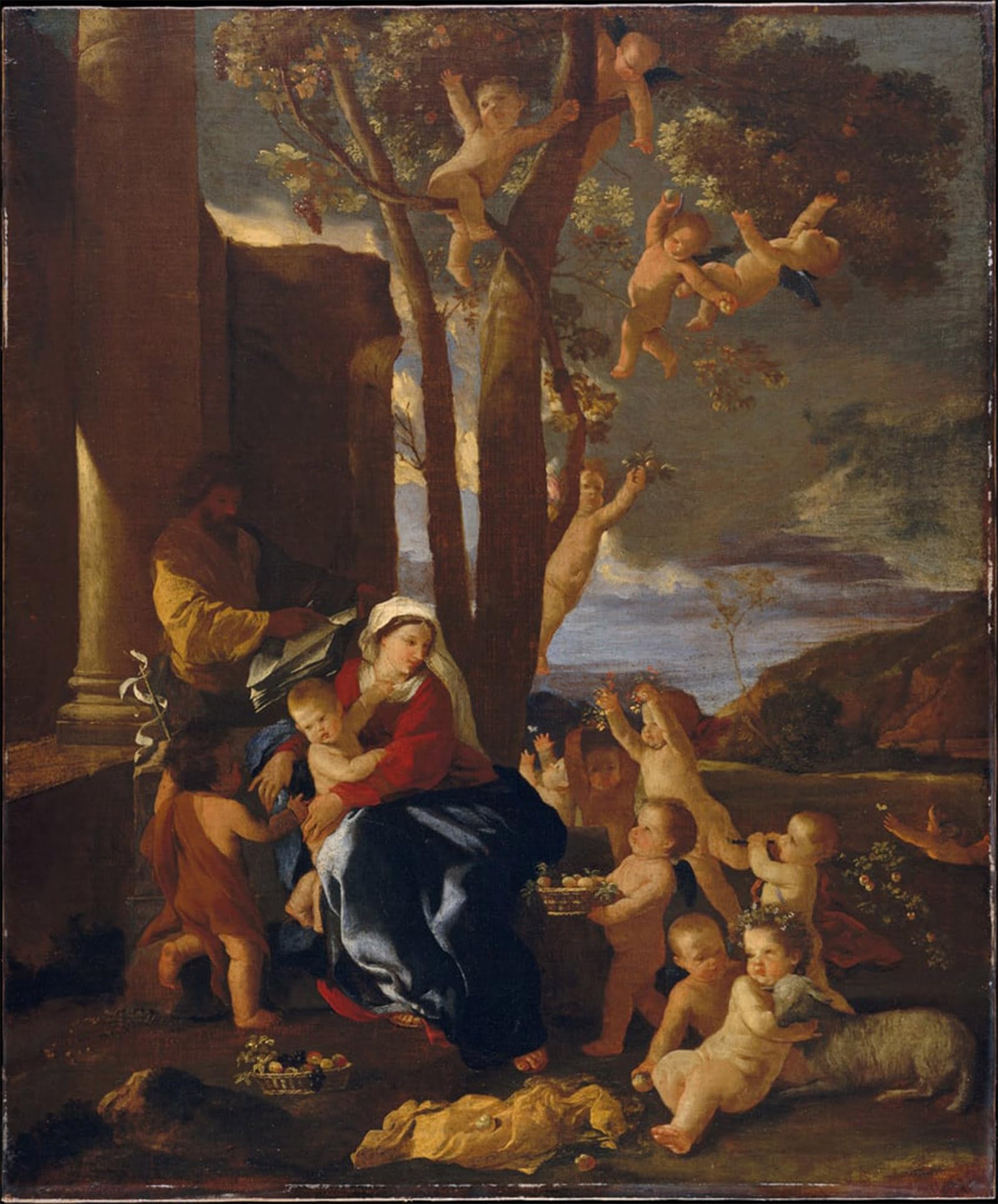 HRJUBWREE Oil Painting Prints on Canvas Painting Picture the Rest on the Flight Into Egypt by Nicolas Poussin Artwork Canvas Prints for Office Decor 60x90cm