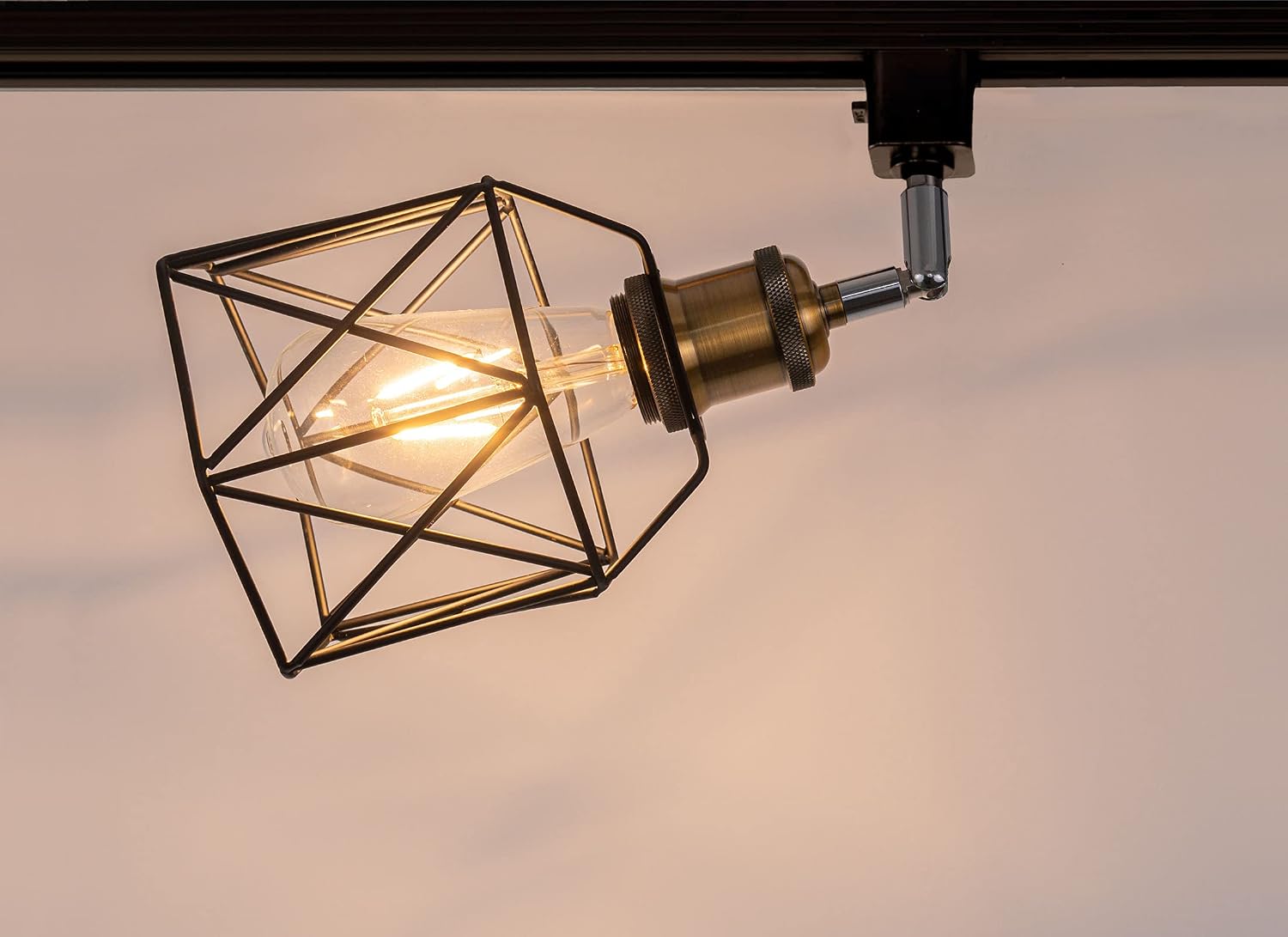 Kiven Industrial Track Head Lighting,Flexibly Rotatable Light Head with Black Metal Cage Shade,Dimmable H-Type Track Light for Kitchen Living Room Bedroom Hallway or Bar,3 Packs