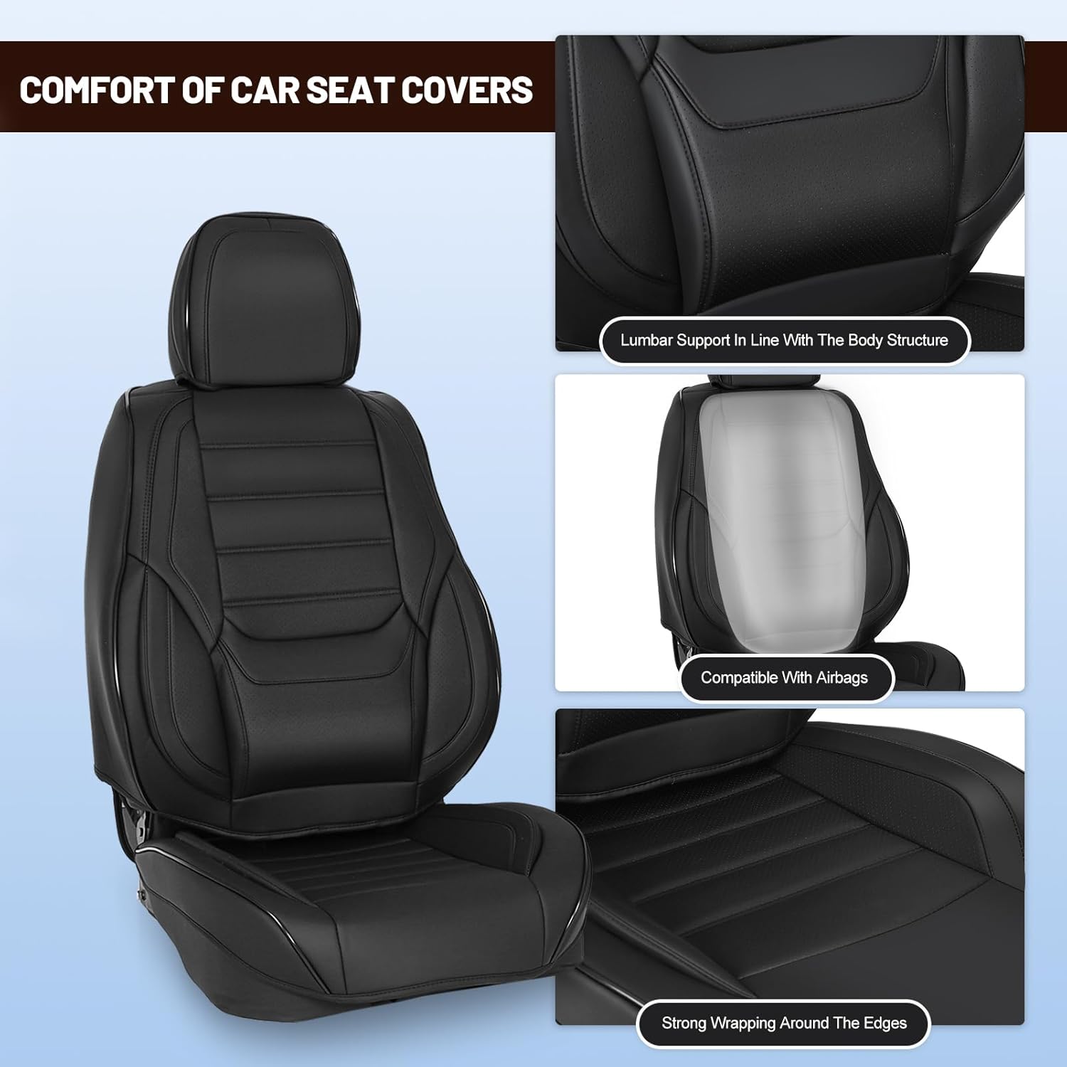 Full Sets of Car Waterproof Leather Seat Covers,Black Car Seat Cover,Car Seat Covers Front Seats and Back,Compatible with Most Cars, SUVs, Trucks and Pickups