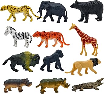 ZPLASK 12 Pack Safari Animal Figures, Realistic Jungle Animals, Exquisite Safari Animals, Durable Compact Zoo Animals Figures Playset Perfect for Unisex Learning and Imaginative Play