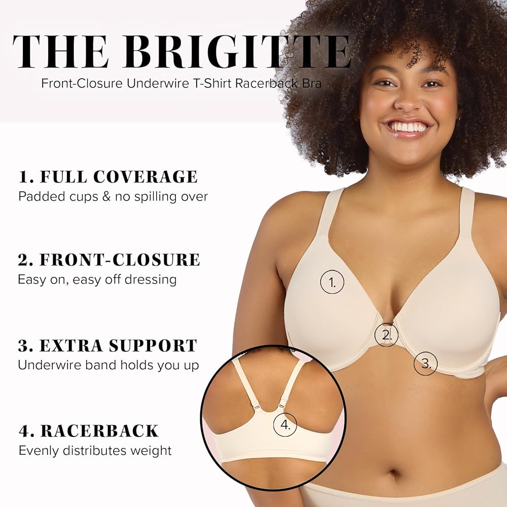Leading Lady Women's Front Closure Racer Back Bra, Nude