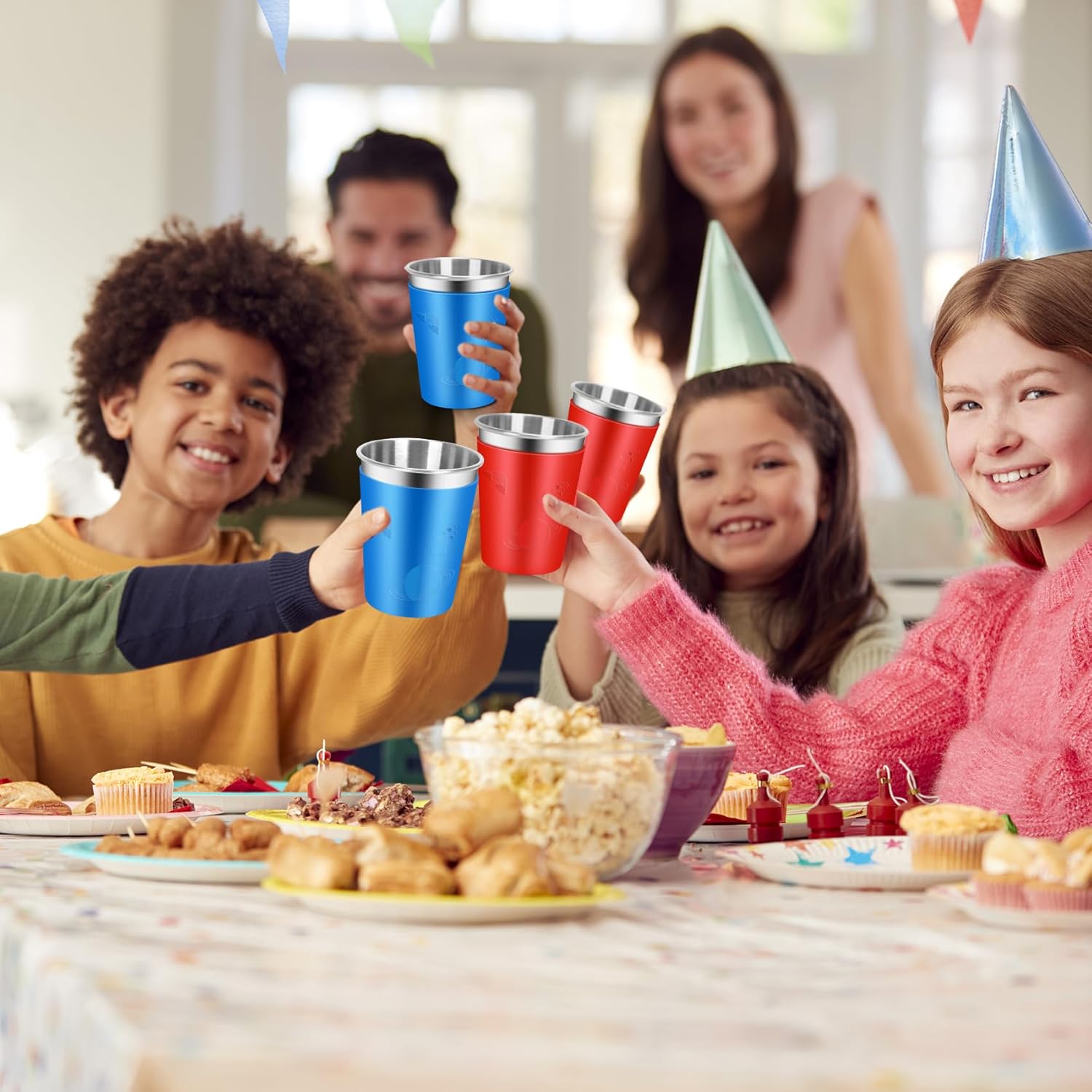 ShineMe Stainless Steel Cups, 12oz Metal Cup Set of 2 for Kids and Adults with Silicone Sleeves, Stackable Toddler Open Cups for Drinking with Detachable Fun Color Covers for Boys and Girls - Image 7