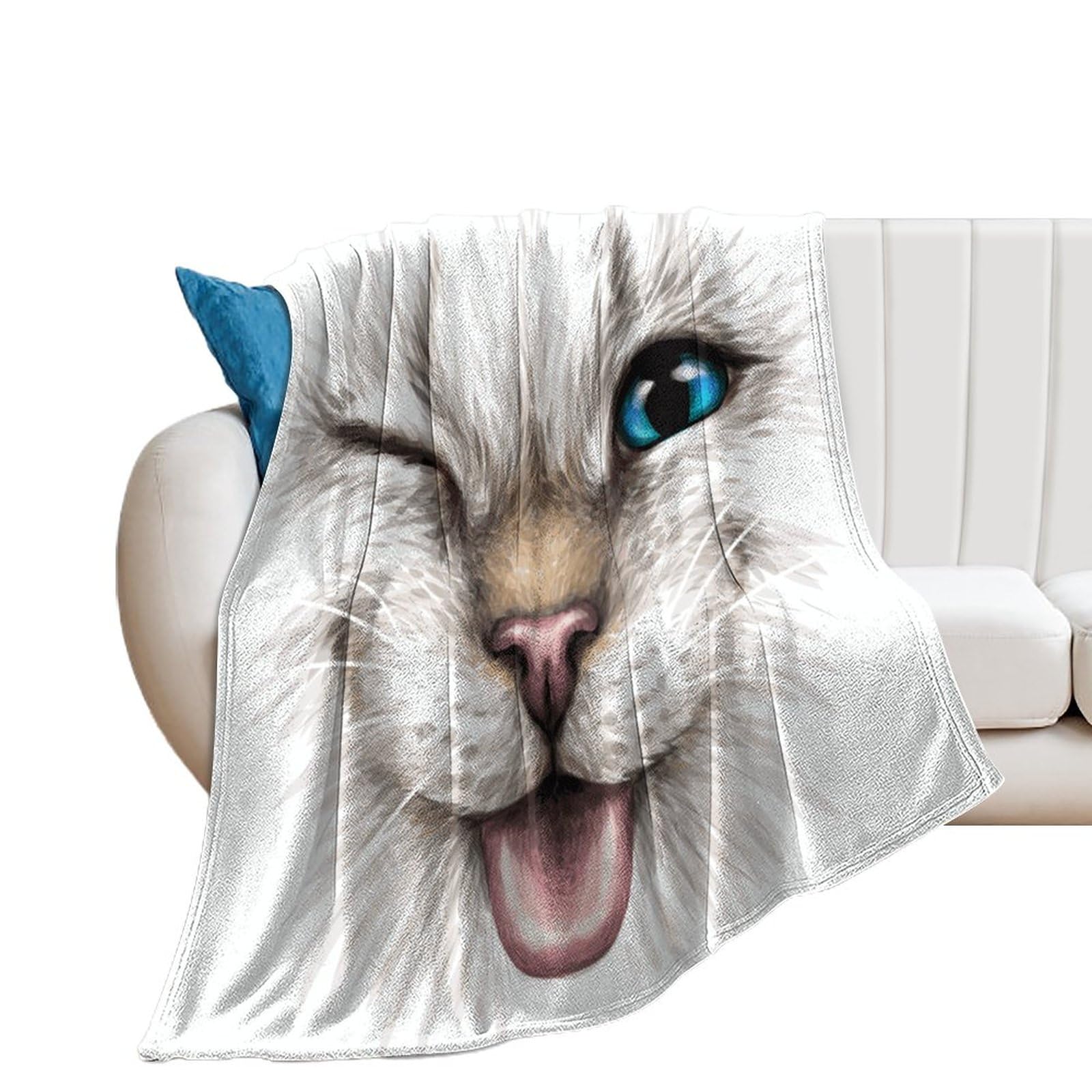 NIBABA Cute Winking Cat Blanket Fuzzy Throws, Soft Blankets for Men Women Boys Girls, Cozy Plush Comfy Microfiber Throw Blanket for Couch Sofa Bed 60x80inches (150x200cm)