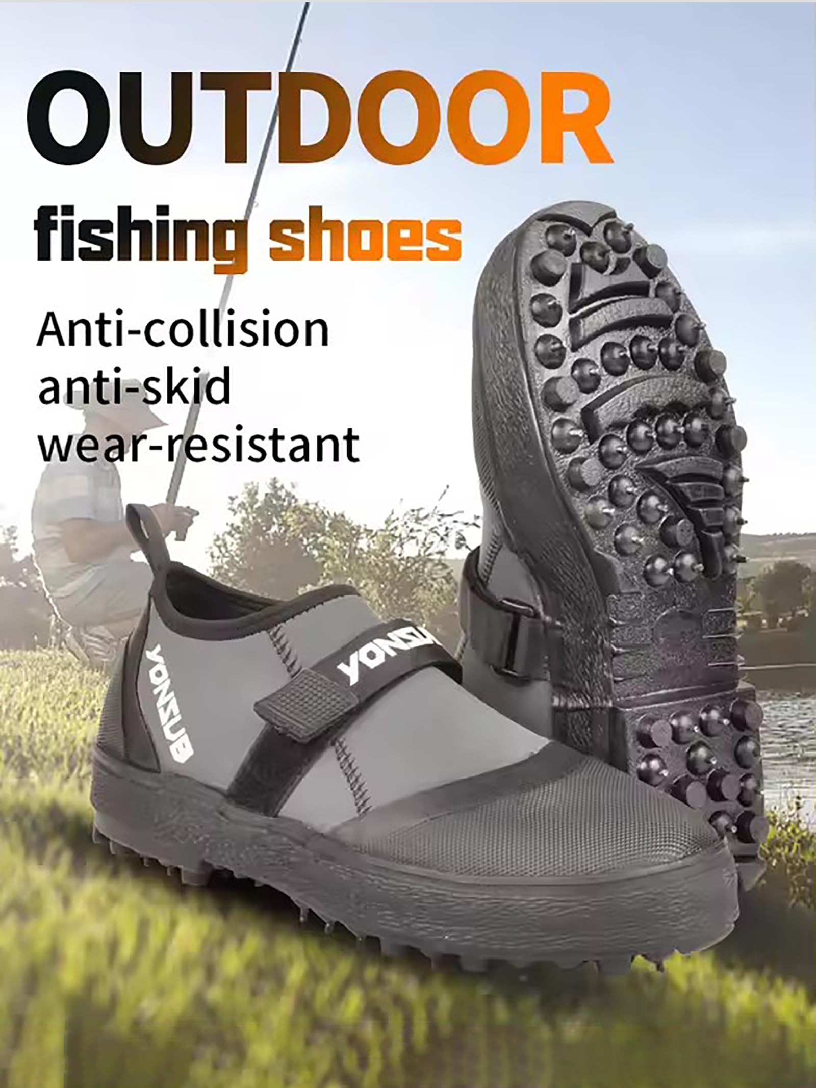Botas de pesca antideslizantes de neopreno, zapatos de vadeo ligeros con suela tachonada de acero y protección de los dedos para pesca en roca, senderismo y deportes al aire libre