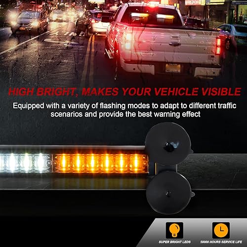 Miniatura 3 de LUMENIX Barra de luces estroboscópicas de emergencia LED de 2 x 12 pulgadas para asesor de tráfico, parabrisas de ventana delanteratrasera, barra de
