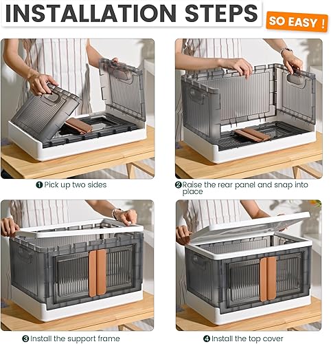 Miniatura 4 de TRZZ Organizador de armario de 8.4 galones y almacenamiento, contenedor de almacenamiento plegable con tapa para dormitorio, organizador de