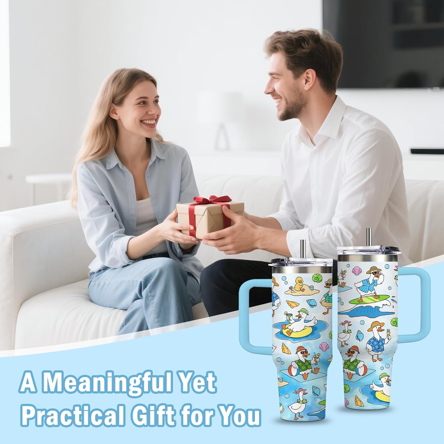 Duck Gifts for Women Funny 30oz Blue Duck Tumbler with Handle and Straws Stainless Steel Insulated Travel Coffee Mugs, Leak-Proof Ducks Themed Cups for Ducks Lovers Birthday Christmas Gifts Cup - Image 9