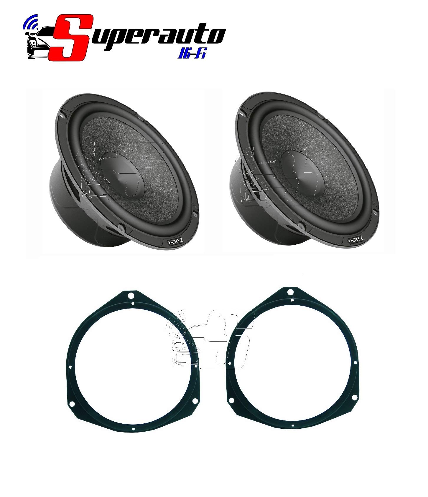 Hertz C 165 coppia woofer 165 mm Nuova serie Cento C165 210 Watt di picco per auto con set adattatori altoparlanti compatibile con ALFA Mito Predisposizione Anteriore