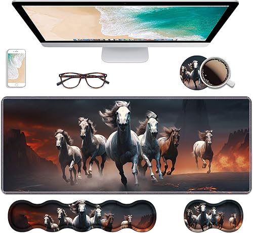 Miniatura 18 de Juego de reposamuñecas ergonómico para teclado y alfombrilla para mouse, alfombrilla grande de escritorio para juegos de 31.5 x 11.8 pulgadas con