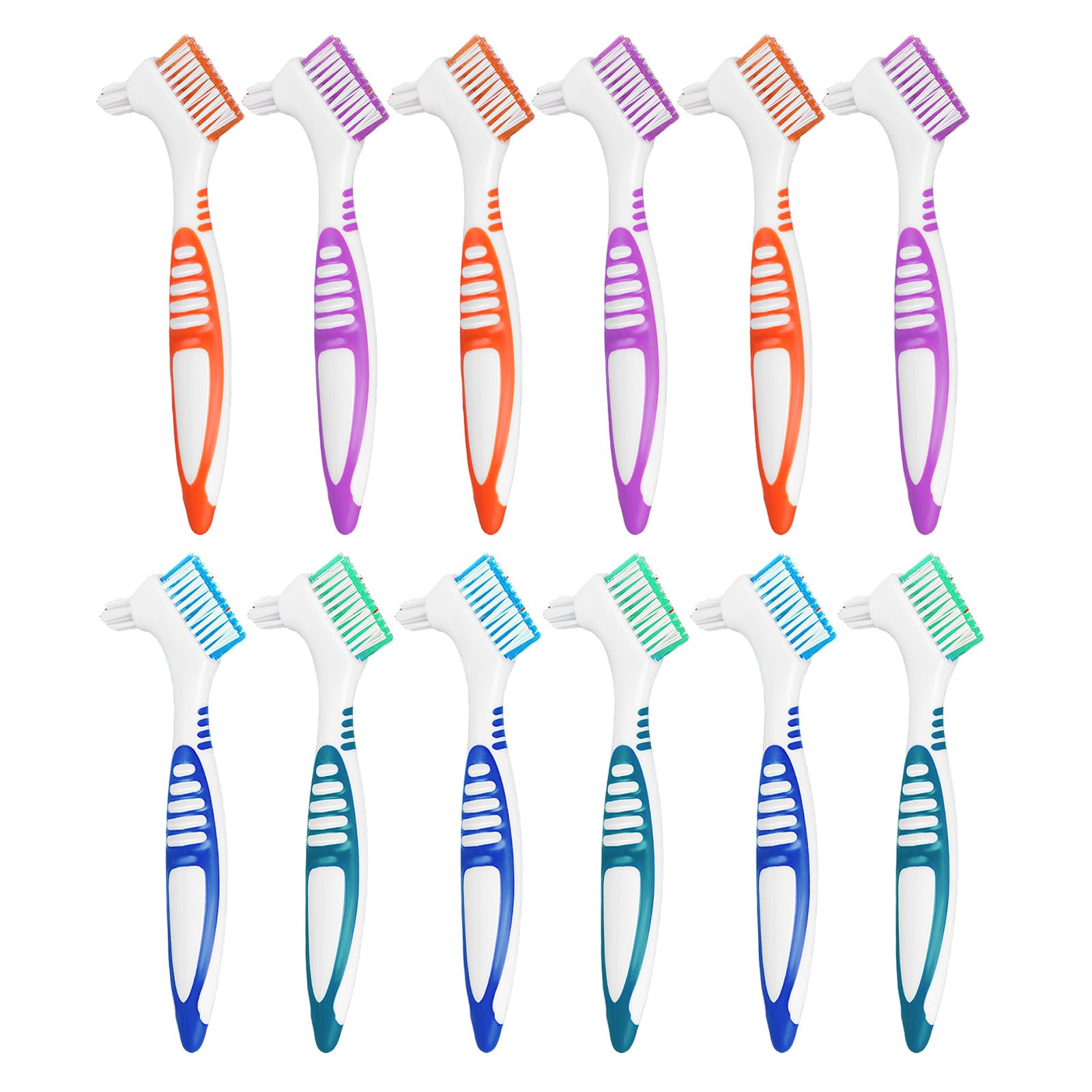 Spazzolino per Dentiere 12 Pezzi Doppia Testina in Pp e Nailon per Pulizia Profonda di Protesi Temporanee e Apparecchi Ortodontici, per Uso Familiare Quotidiano