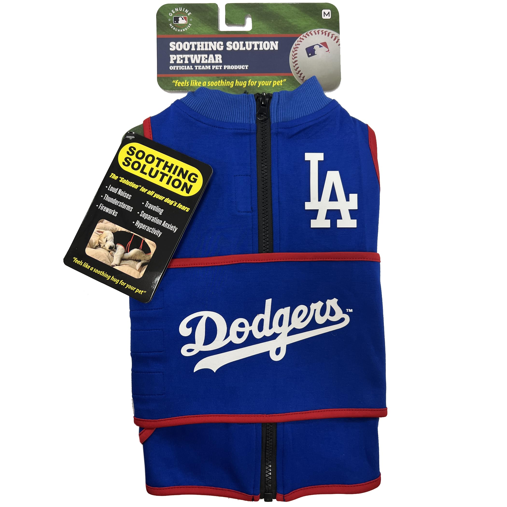 MLB Los Angeles Dodgers - Chaleco calmante para la ansiedad para perros y gatos con ansiedad, miedos, fuegos artificiales, ruidos fuertes, oscuro, solitario, mantiene a los perros tranquilos y seguros