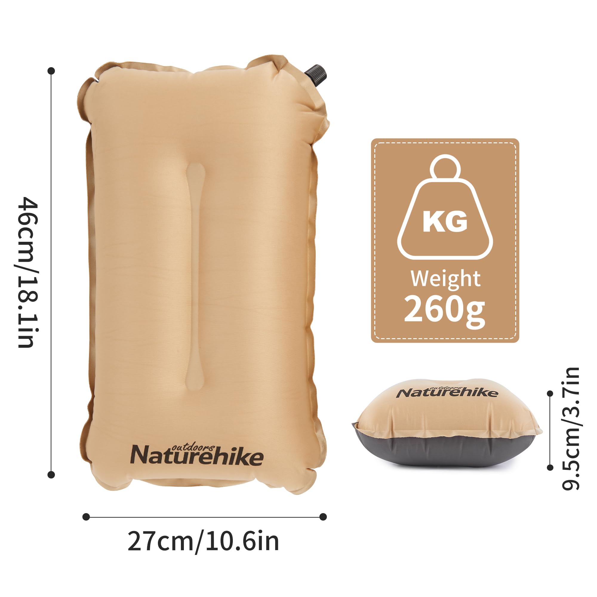Naturehike Campingkissen|Reisekissen|Strandkissen|Lendenkissen Selbstaufblasendes Kissen Camping zubehör Leicht und tragbar Geeignet für Camping, Strand, Reisen, Wohnmobil, Büro Khaki