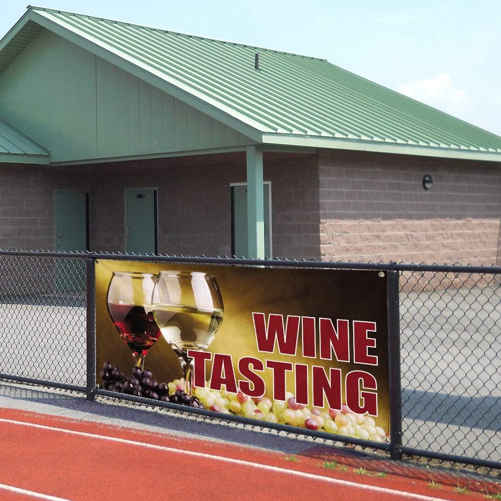 Vinyl Banner Multiple Sizes Wine Tasting Outdoor Advertising Printing Restaurant & Food Outdoor Weatherproof Industrial Yard Signs Brown 4 Grommets 24x36Inches