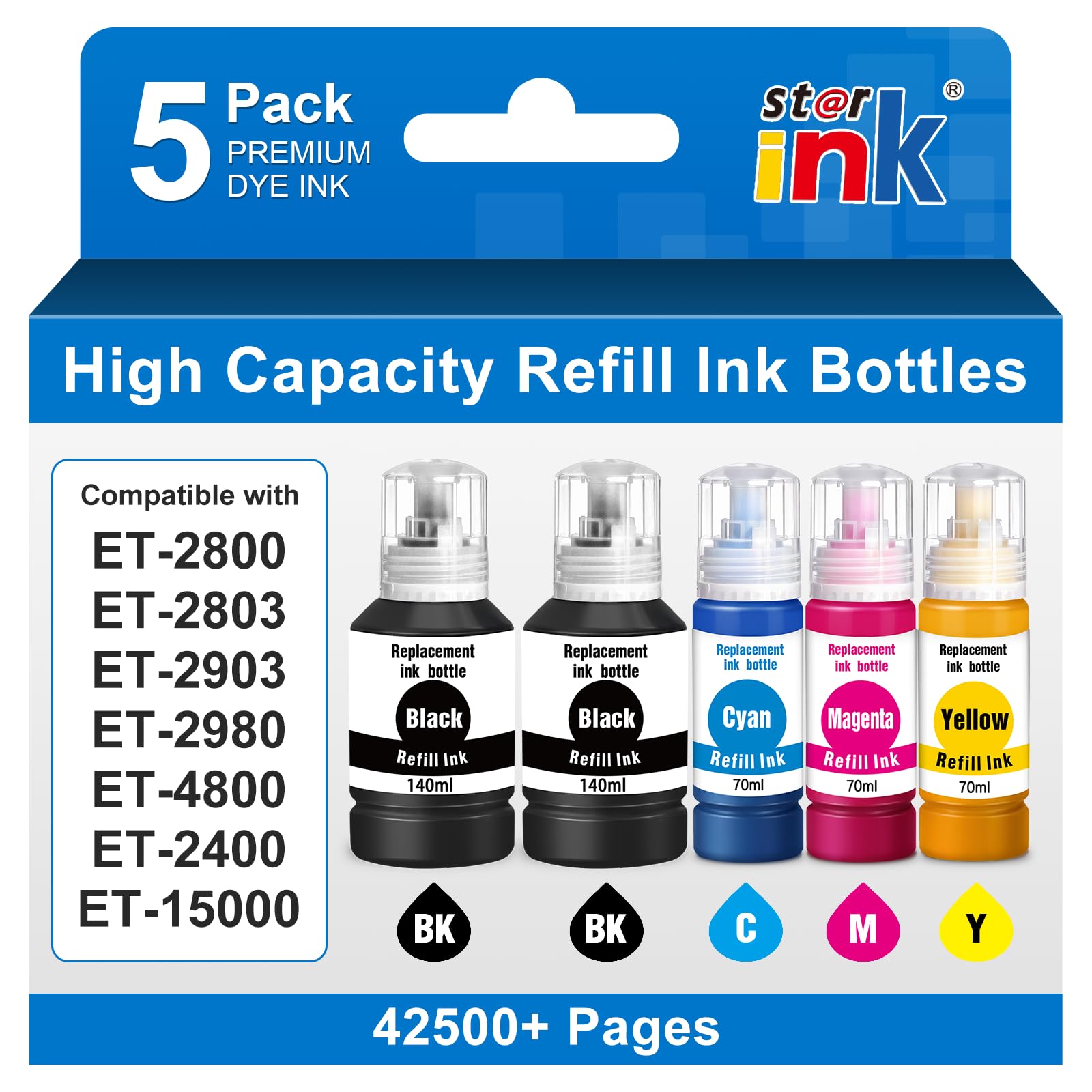 Starink Replacement for Epson 502 Ink Refill Bottles High Capacity 5 Packs