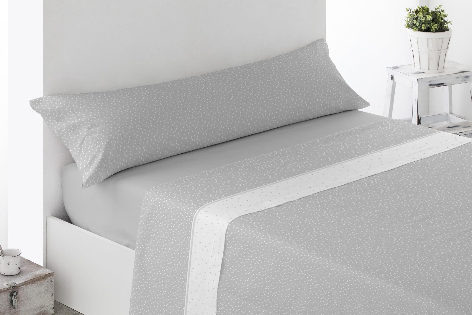 ENERGY COLORS TEXTIL-HOGAR Juego Sábanas Estampadas Verano, Juego 3 Piezas Microfibra. Sábanas Tacto Fino, Suave, Ajustable y Transpirable. (Gris, Cama 150)