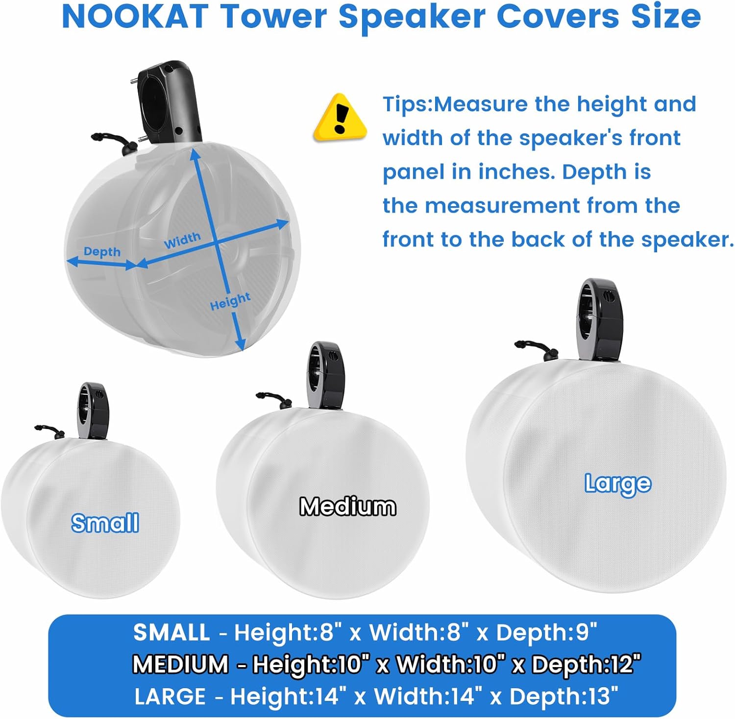 2 Pack Boat Speaker Covers, 900D Waterproof Wakeboard Tower Speaker Cover, Marine Grade UV Resistant Polyester Fabric, 10" H x 10" W x 12" D, Gray