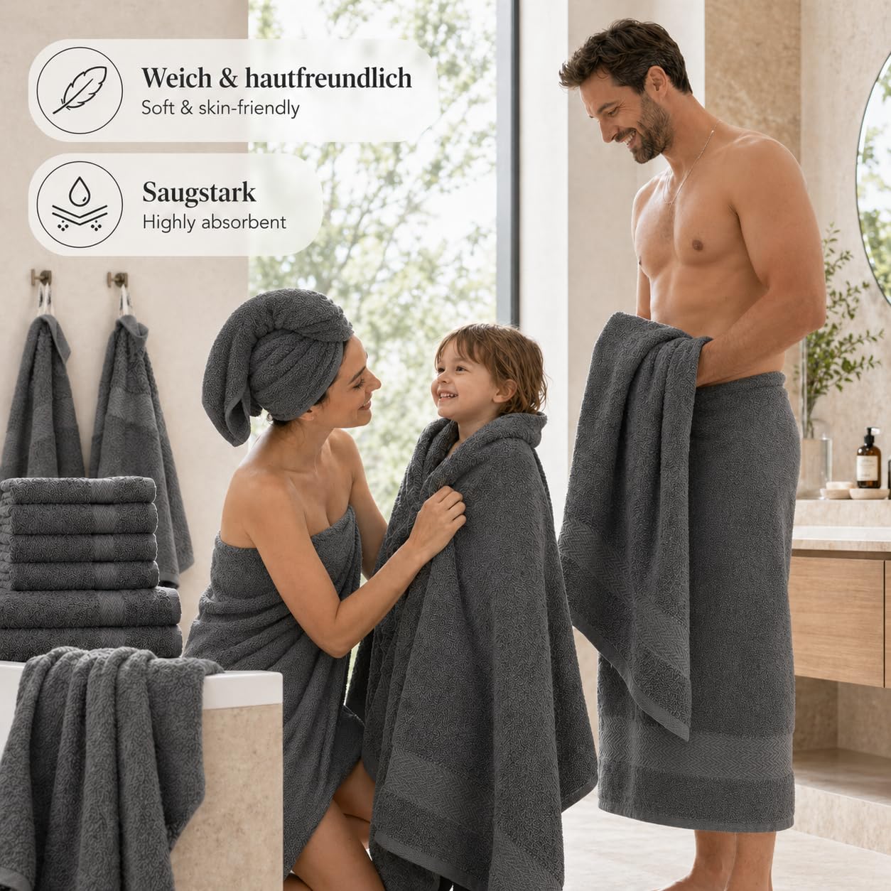 Betz Premium Classic Frottier Handtuch-Set 10-teilig - 2X Liegetücher - 4X Handtücher - 2X Gästetücher - 2X Seiftücher - anthrazit