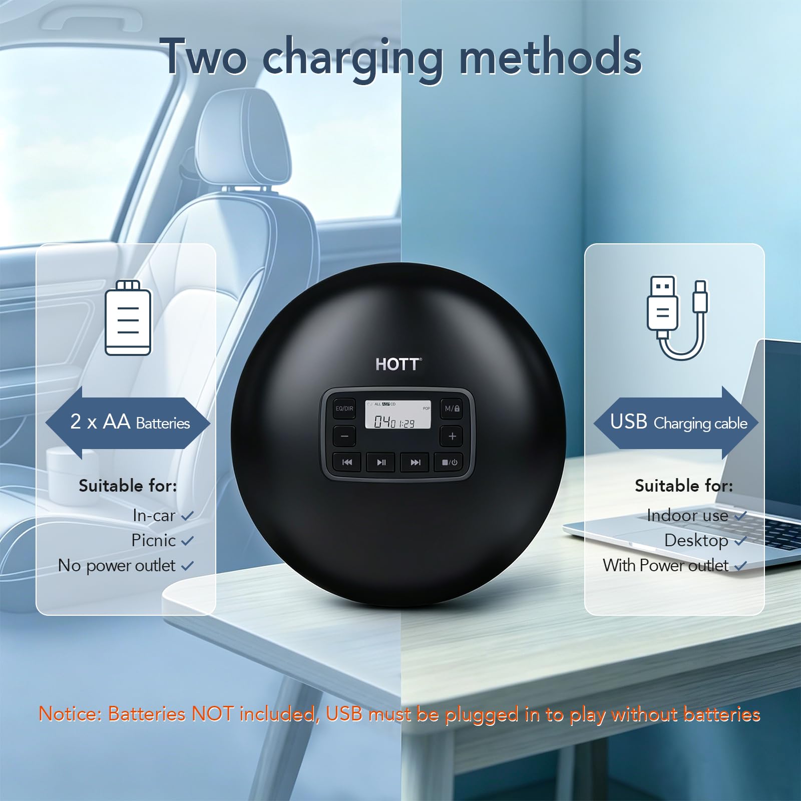 Amazon.co.jp: ポータブルcdプレーヤー HOTT 持ち運び 小型 USB通電式