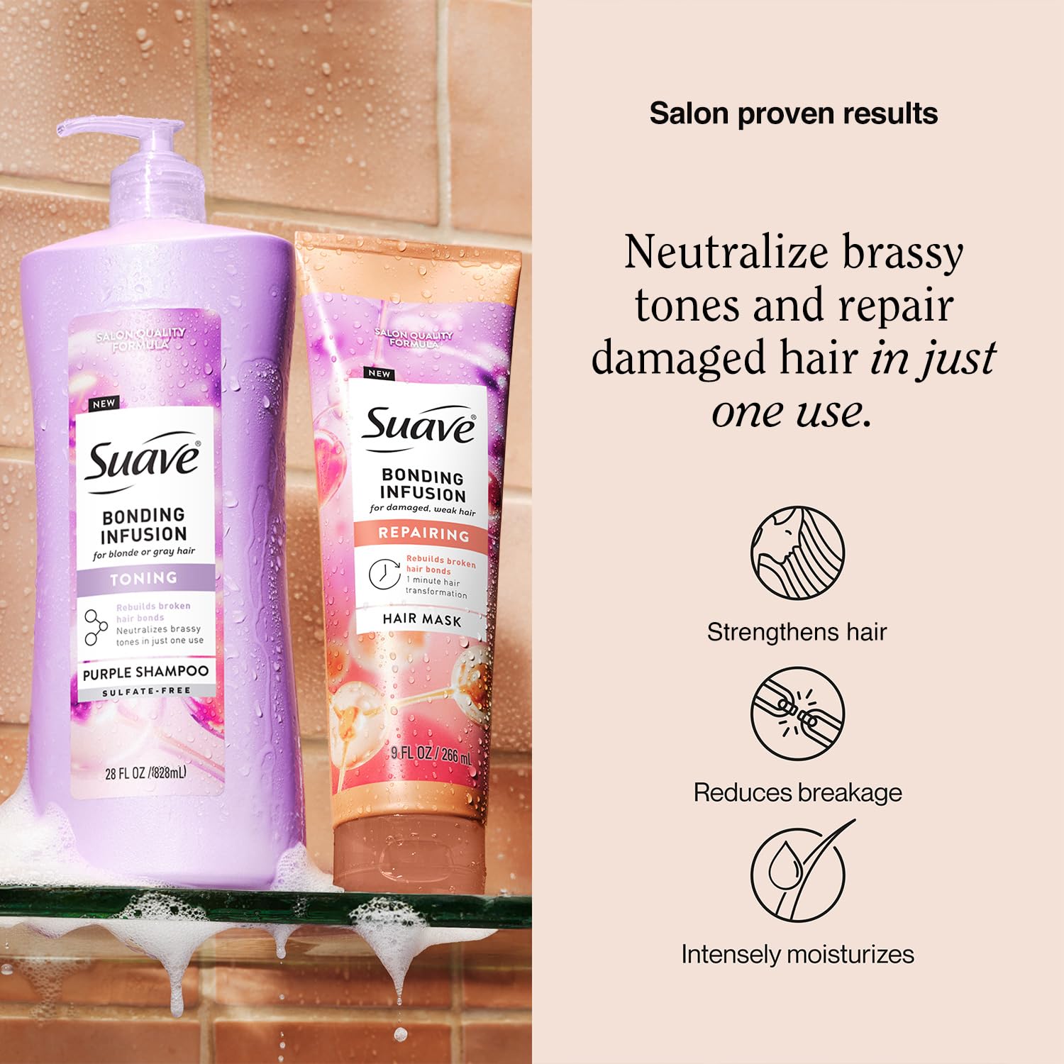 Suave Purple Shampoo, Sulfate-Free, Toning + Hair Mask Leave-In Conditioner, Bonding Infusion Treatment for Dry, Damaged Hair - Image 2