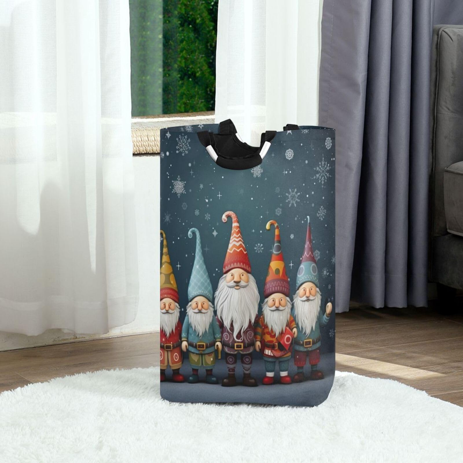 Jihqo Laundry Hamper Basket Christmas Gnomes Collapsible Nursery Storage Bin Waterproof Clothing Baskets for Home Bedroom Bathroom Washing Room