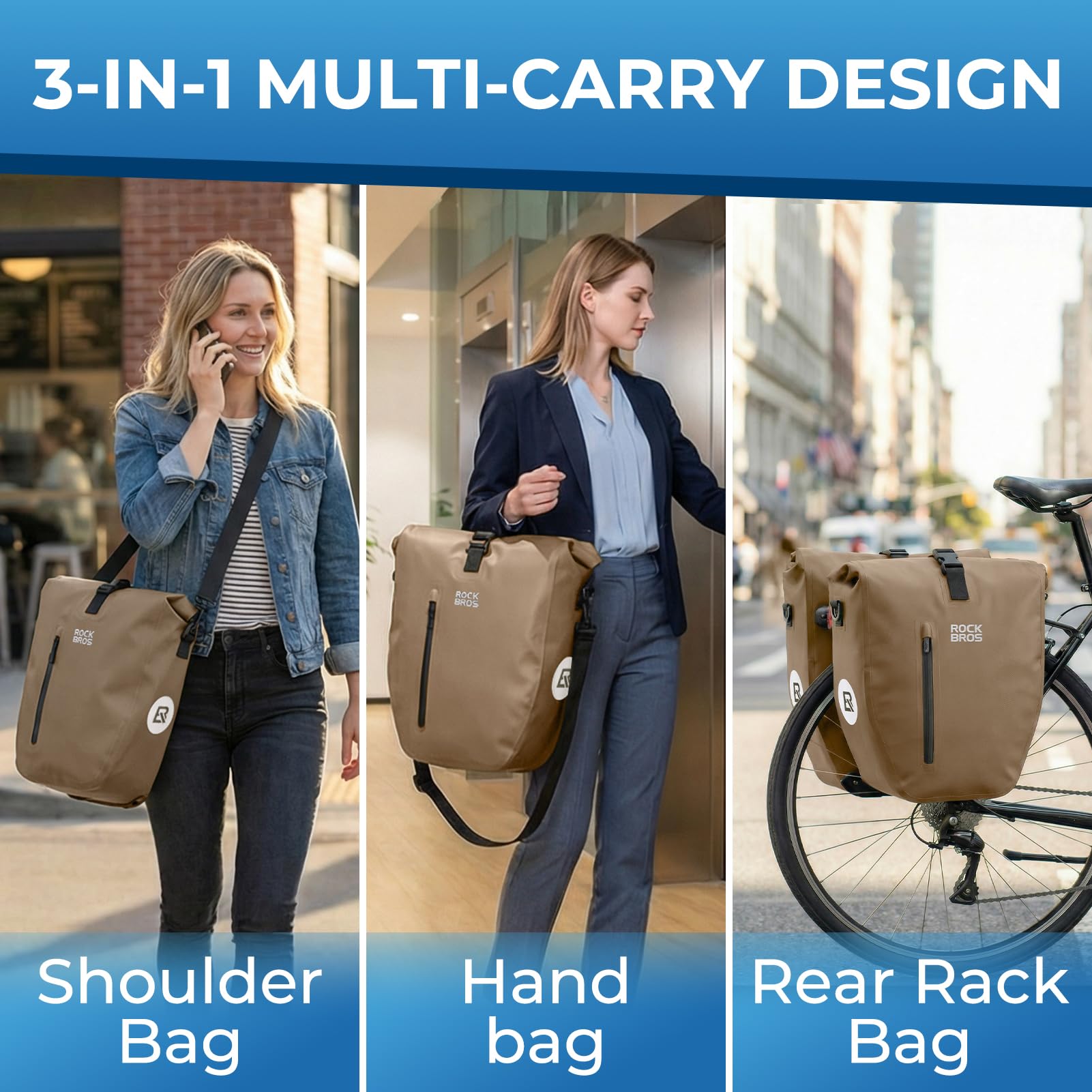 ROCKBROS Borsa da Portapacchi per Bici, Impermeabile e Riflettente 20L, Set 2 Pezzi con Maniglia e Tracolla, Borsa Posteriore per Ciclismo, Cicloturismo, Bikepacking