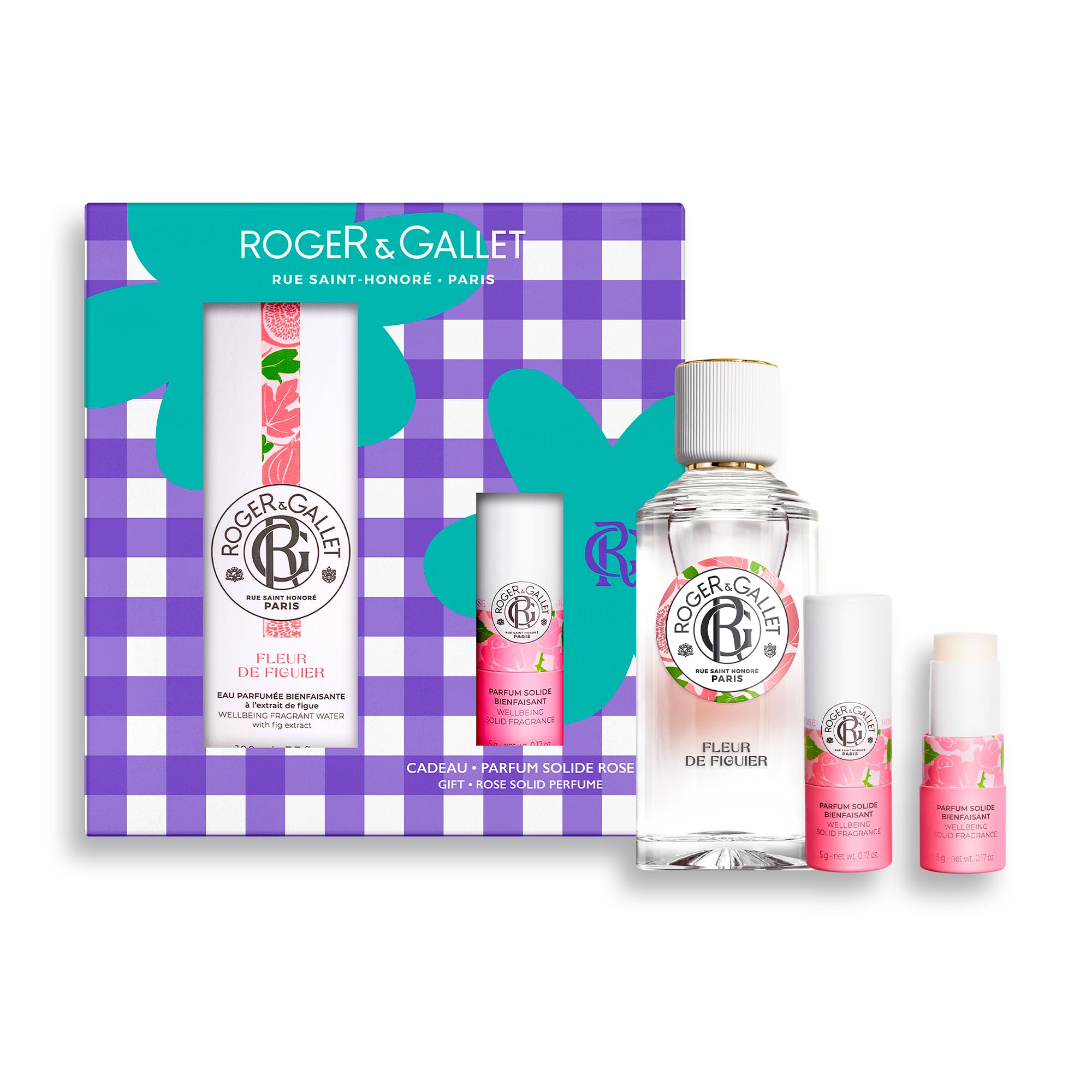 Roger&Gallet - Geschenkset Damen Fleur de Figuier & Rose - Entspannendes Eau de Parfum & Festes Parfüm - Mit Feige, Moschus & Grapefruit - Wohltuende Wirkung - Muttertags-Edition