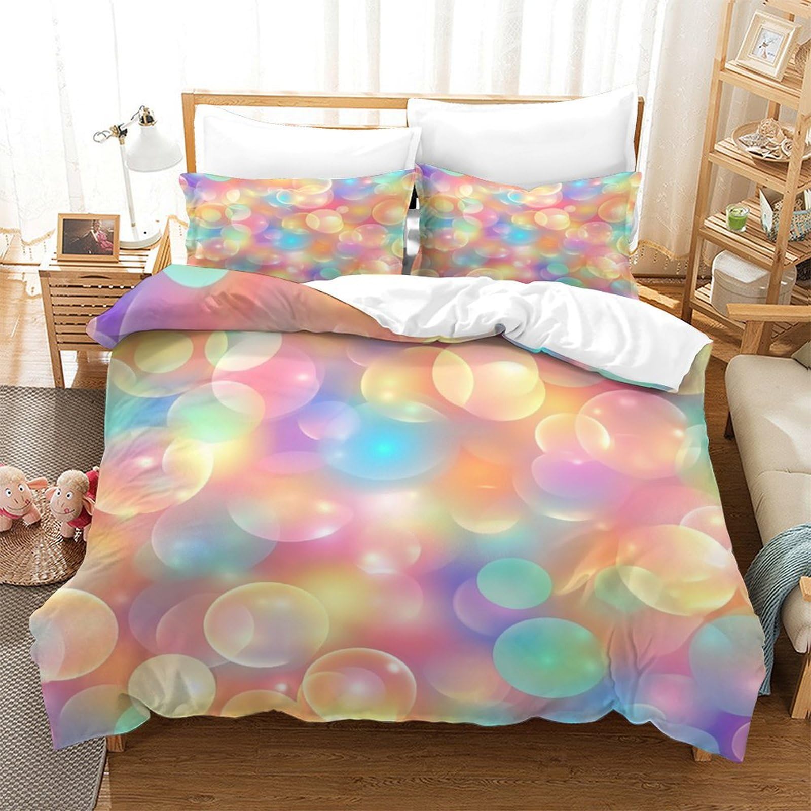 P1S9U7W5Y Pastel Bubble 3D Printed Duvet Cover Set 3pcs Microfiber Colorful Bubble Bedding Set Double（200x200cm）