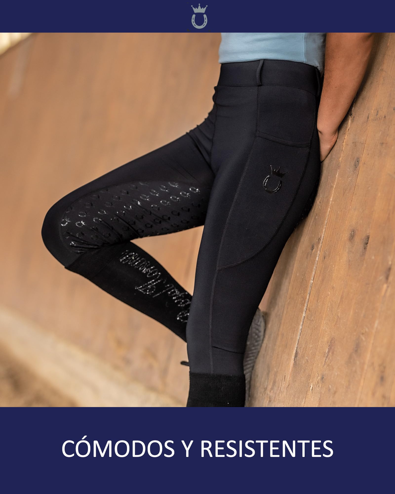 Royal Horsemen Pantalones de equitación para Mujer y niña - Cintura Alta - con Ribete Completo de Silicona - con Bolsillo para el móvil y Trabillas para el cinturón