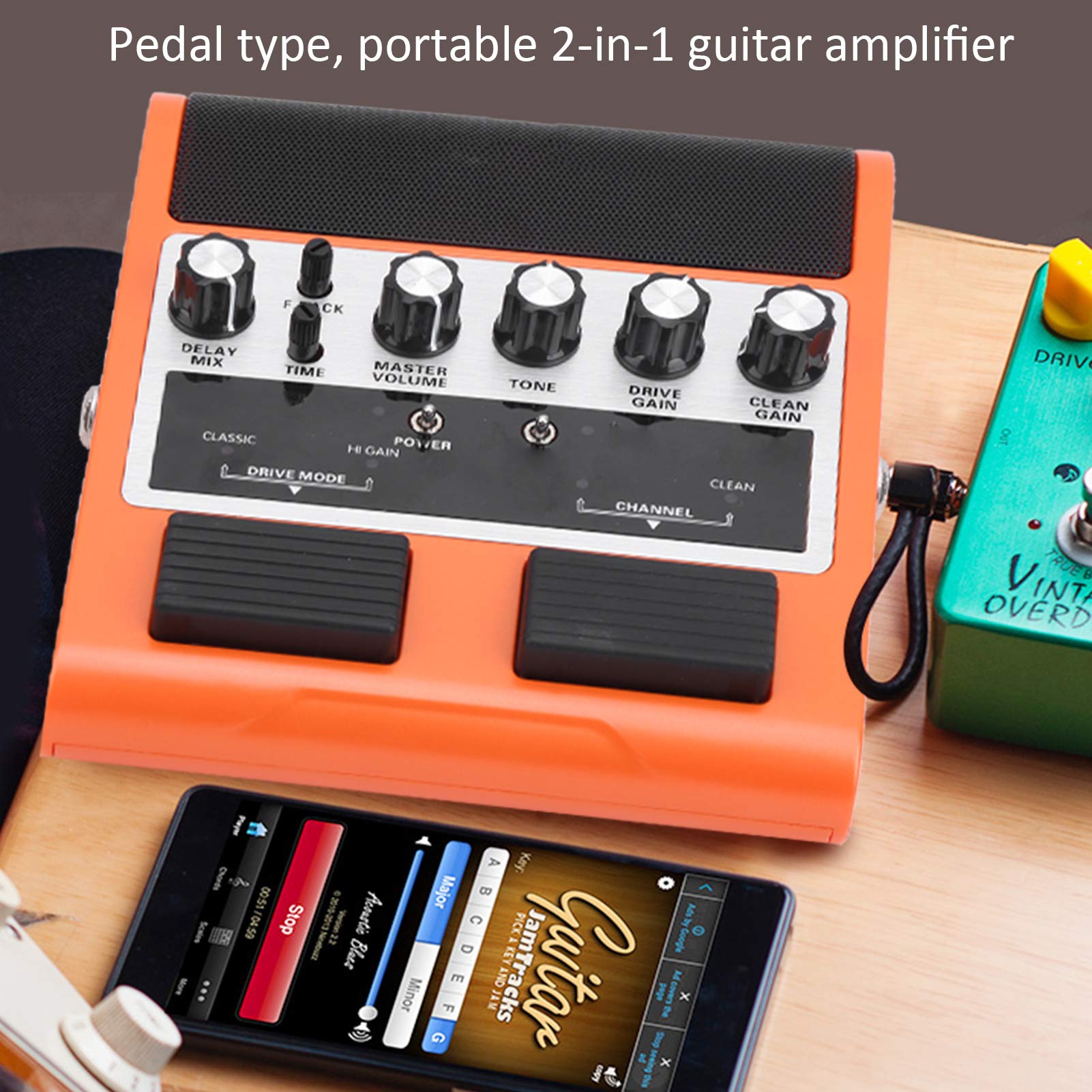 HERCHR Amplificatore E Pedale per Chitarra Portatile 100‑240V 8W Amplificatore per Chitarra Combinato Bluetooth Ricaricabile Mini Amplificatore per Chitarra(Spina UE)