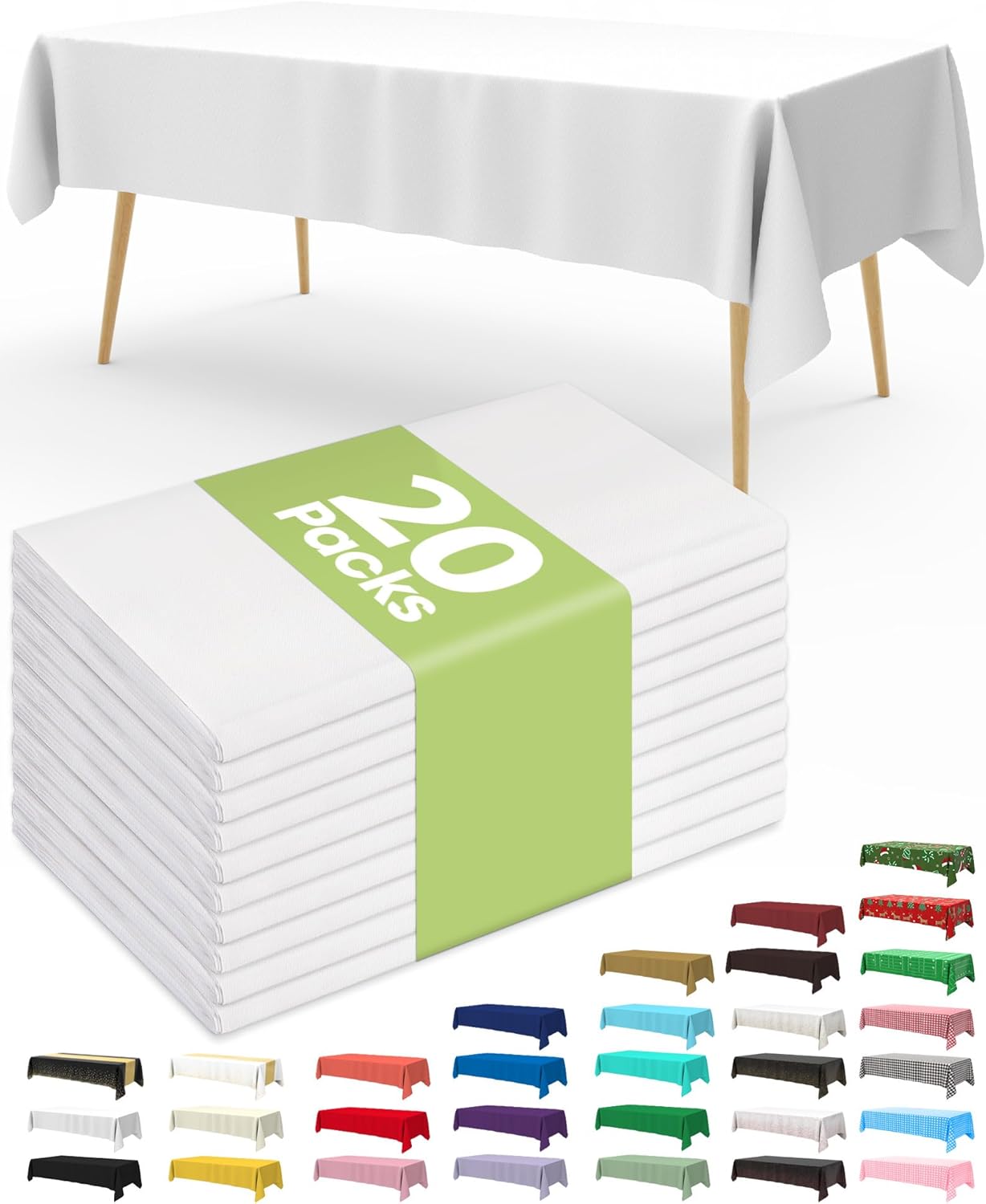 Pureegg Disposable Plastic Tablecloths 20 Pack, 54x108 Inch White Rectangle - Leakproof, Sturdy PEVA for Parties, Picnics, Weddings