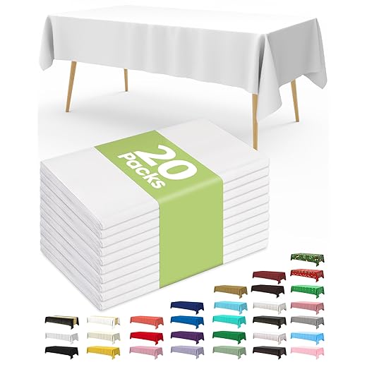 Pureegg Plastic Table Cloth Disposable 20 Pack, 54 x 108 Inch Table Cloths, Party, Picnic, Wedding, Decorative Tablecloths, Rectangle, White Plastic Cover, Leakproof & Sturdy, White