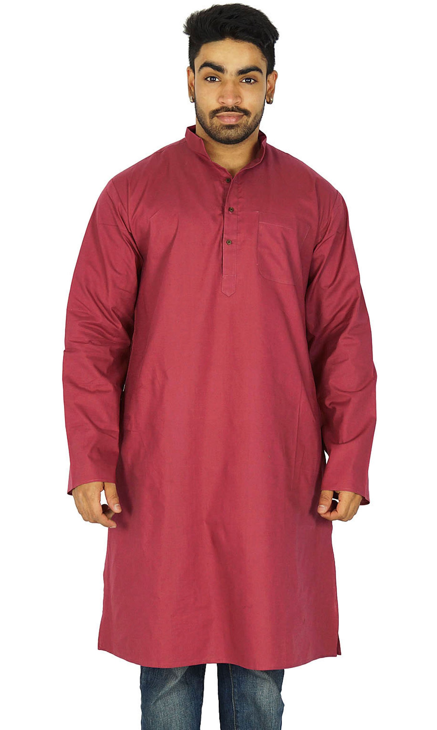 Kurta tradicional de algodón indio para hombre túnica étnica lisa 4