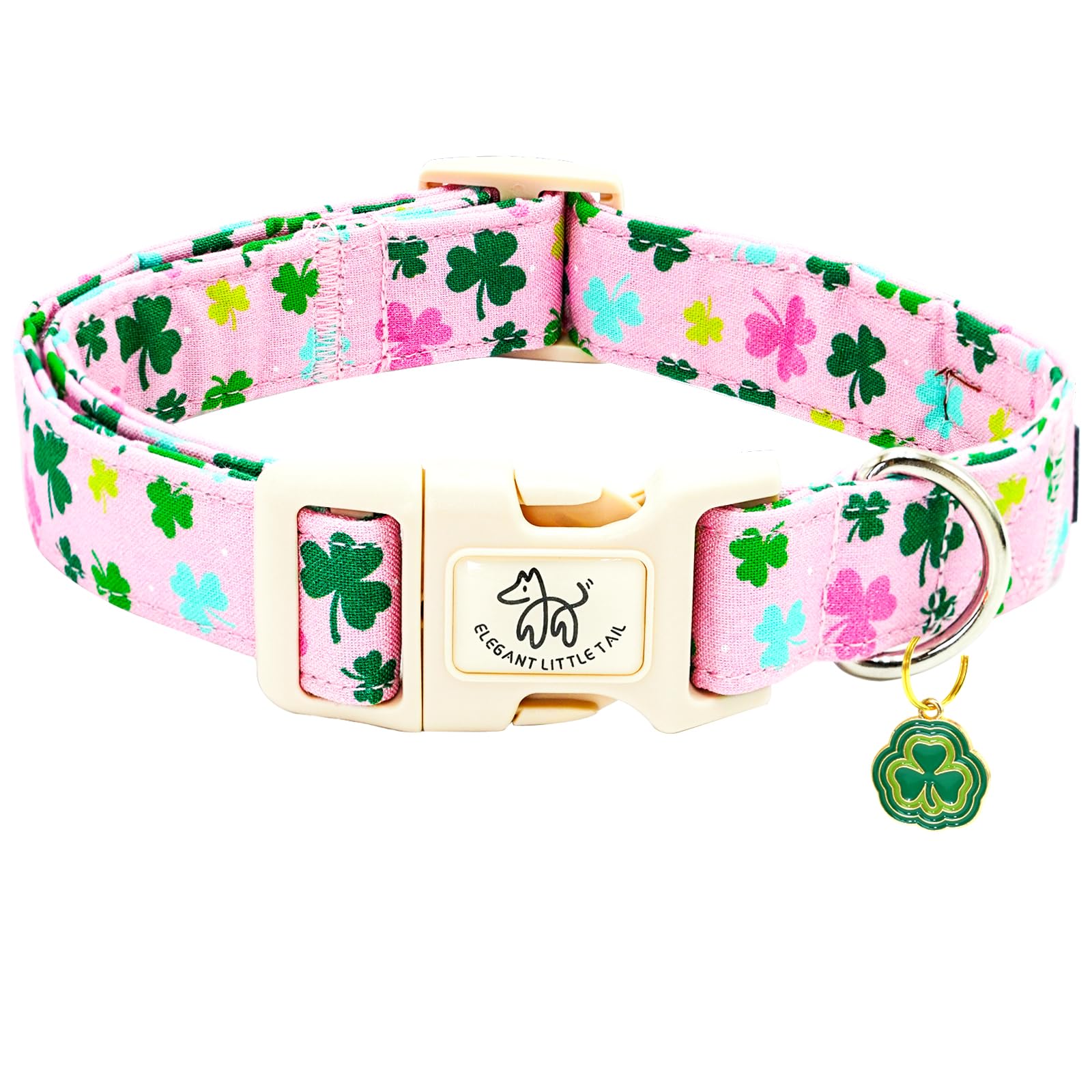 Elegant little tail St Patrick's Dog Collar-Lucky Colver Cotton Shamrock Pet Collar Trefoil Holiday Adjustable Cotton Pet Collar with Quick Release