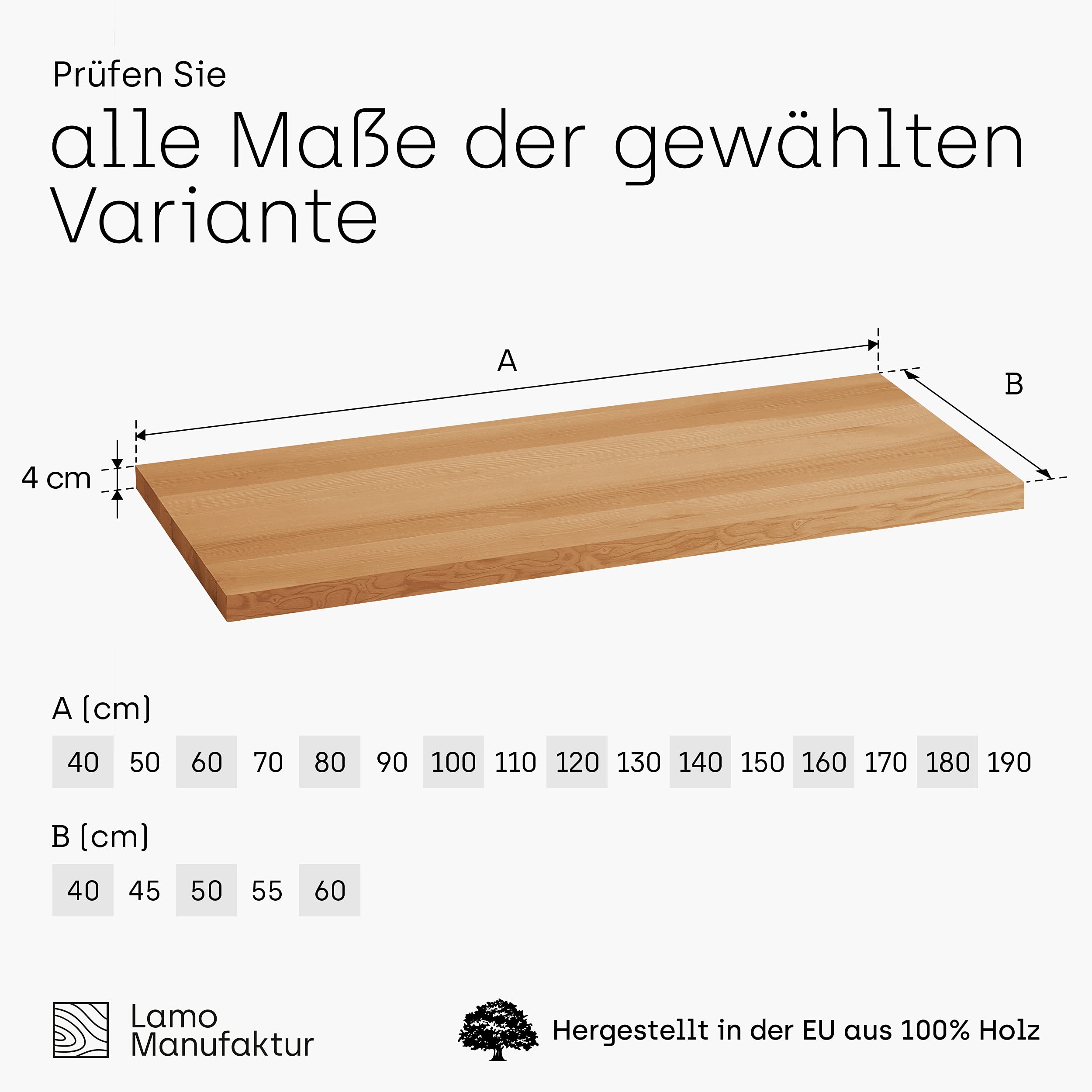 LAMO Manufaktur Encimera para Lavabo Encimera de Baño Estante de Baño Tablero de Pared para Lavabo, 190x40 cm (LxA), Color Rustical, Sin Accesorios de Montaje, LWPG-01-A-003-AS