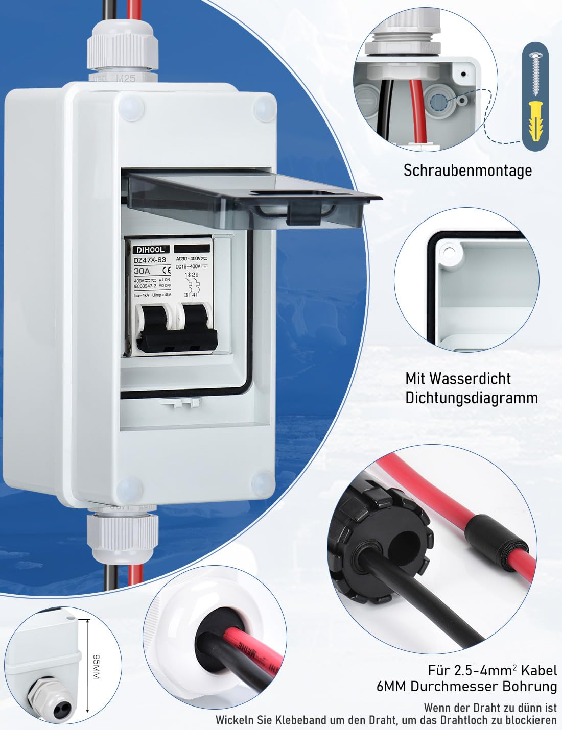 DIHOOL Disjoncteur DC 12V - Disjoncteur De Séparation - Système Solaire PV - Fusible Automatique CC 120A - 2 Broches (DC12V-DC400V Ou AC110-400V) - Avec Boîtier étanche IP65