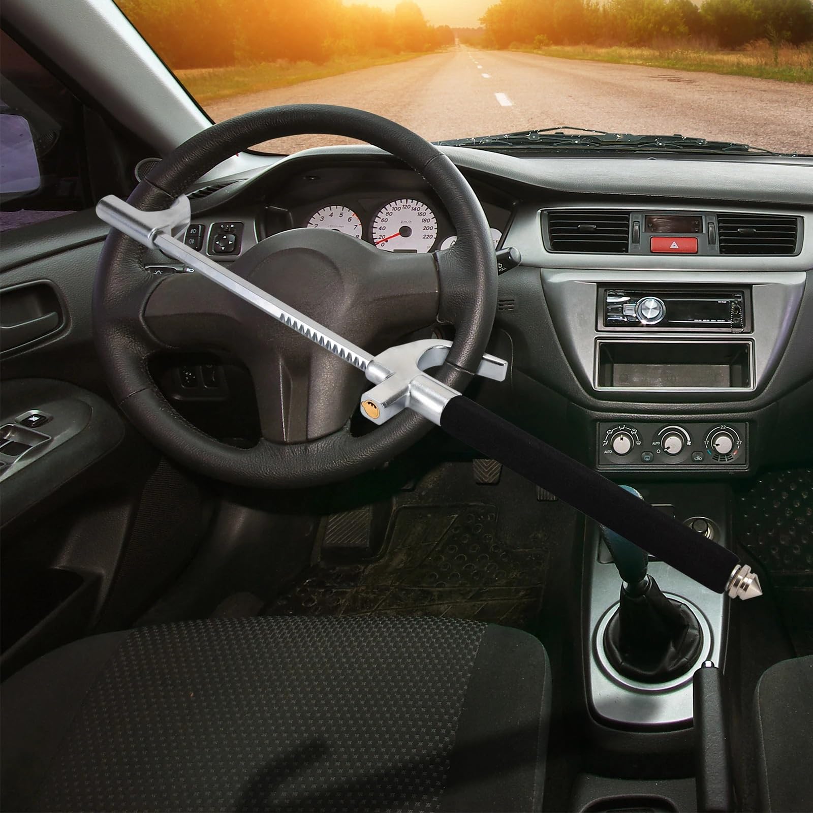 Antivols de voiture Verrou de volant robuste, sécurité antivol pour véhicule, voiture et camion, avec marteau d'urgence, longueur réglable