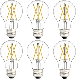 60W Equivalent Dimmable A19 Vintage LED Light Bulb, 2700K Soft Warm White Edison Bulbs, E26 Standard Base, 800Lumens, CRI90+, Clear Glass Filament Bulb for Home, Farmhouse, 6 Pack