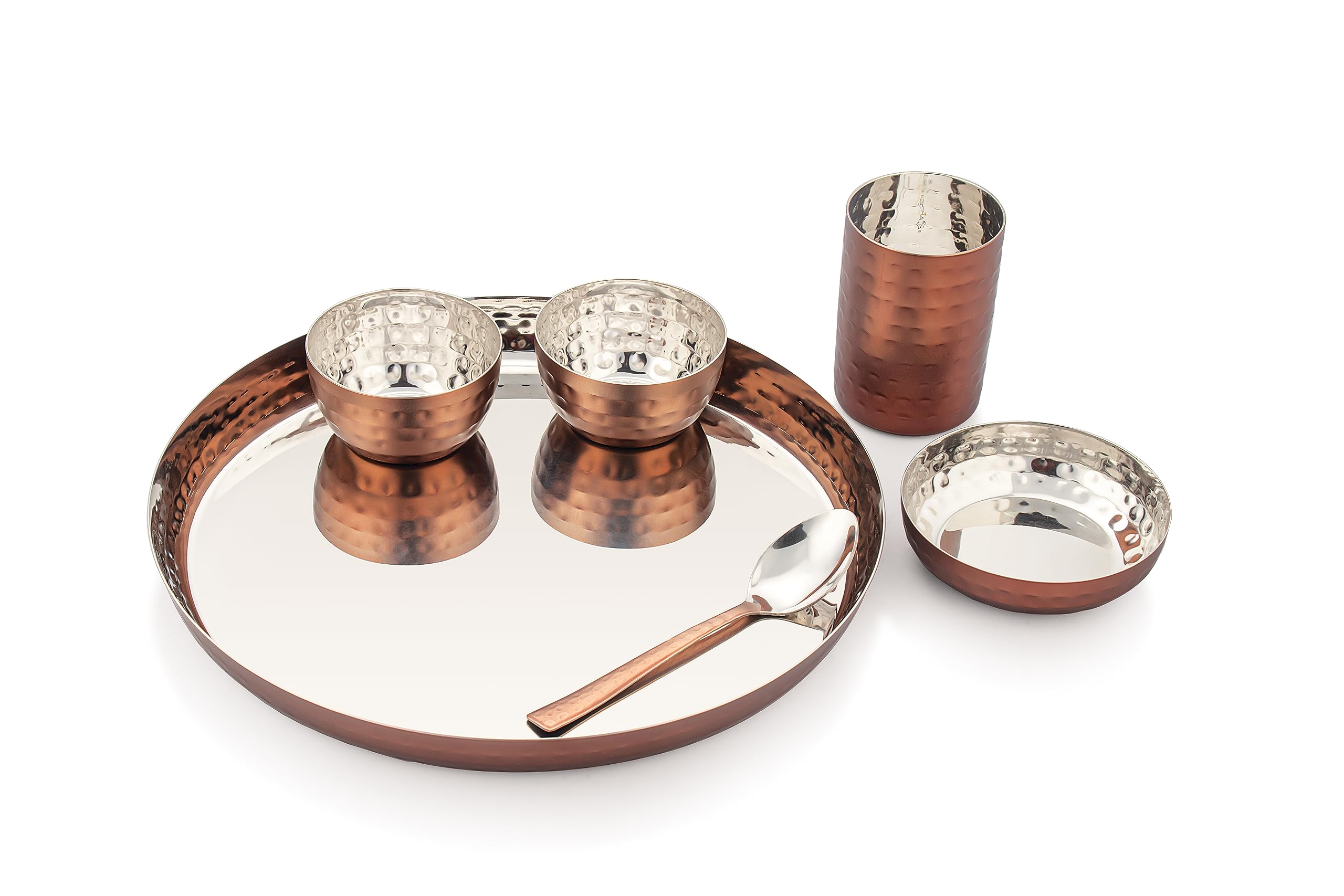 Silverglow Hammered Stainless Steel Dinner Set for 4 People, Silver Plated dinnerware Set of 24 pcs, Diwali Wedding Return Gift, Pure-Silver Plate Set Original — Amazon image 10