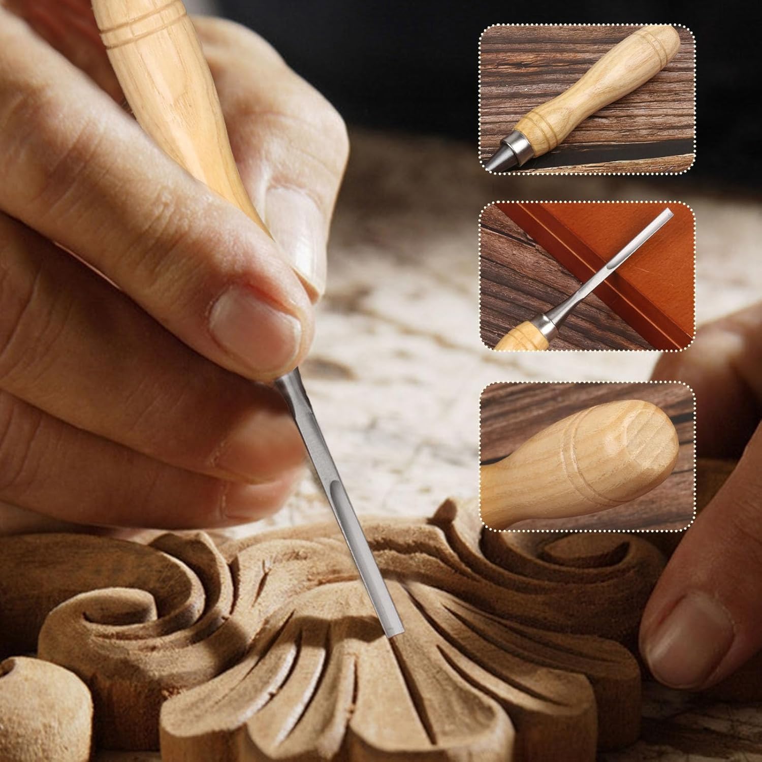 12-teiliges Holzschneidewerkzeug-Set aus 60Cr-V-Stahlklingen & hochwertiger Holz-Geschenkbox – Stecheisen-Set für Holzbearbeitung, geeignet für Anfänger und Profis