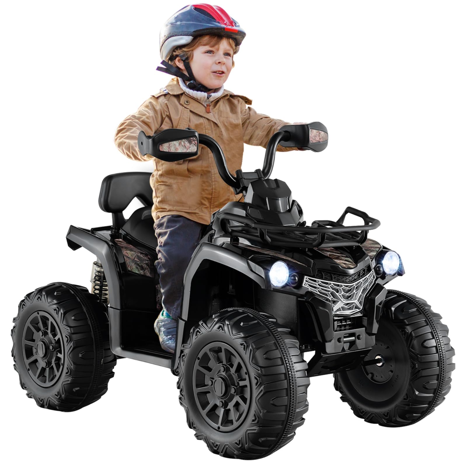 Maxmass 12V Electric Kids Quad Bike, Children Ride on ATV with Music, Lights, MP3, USB, Storage Basket, Forward and Backward, Battery Powered Electric Vehicle Toy Car for 3-8 Years Old (Black)