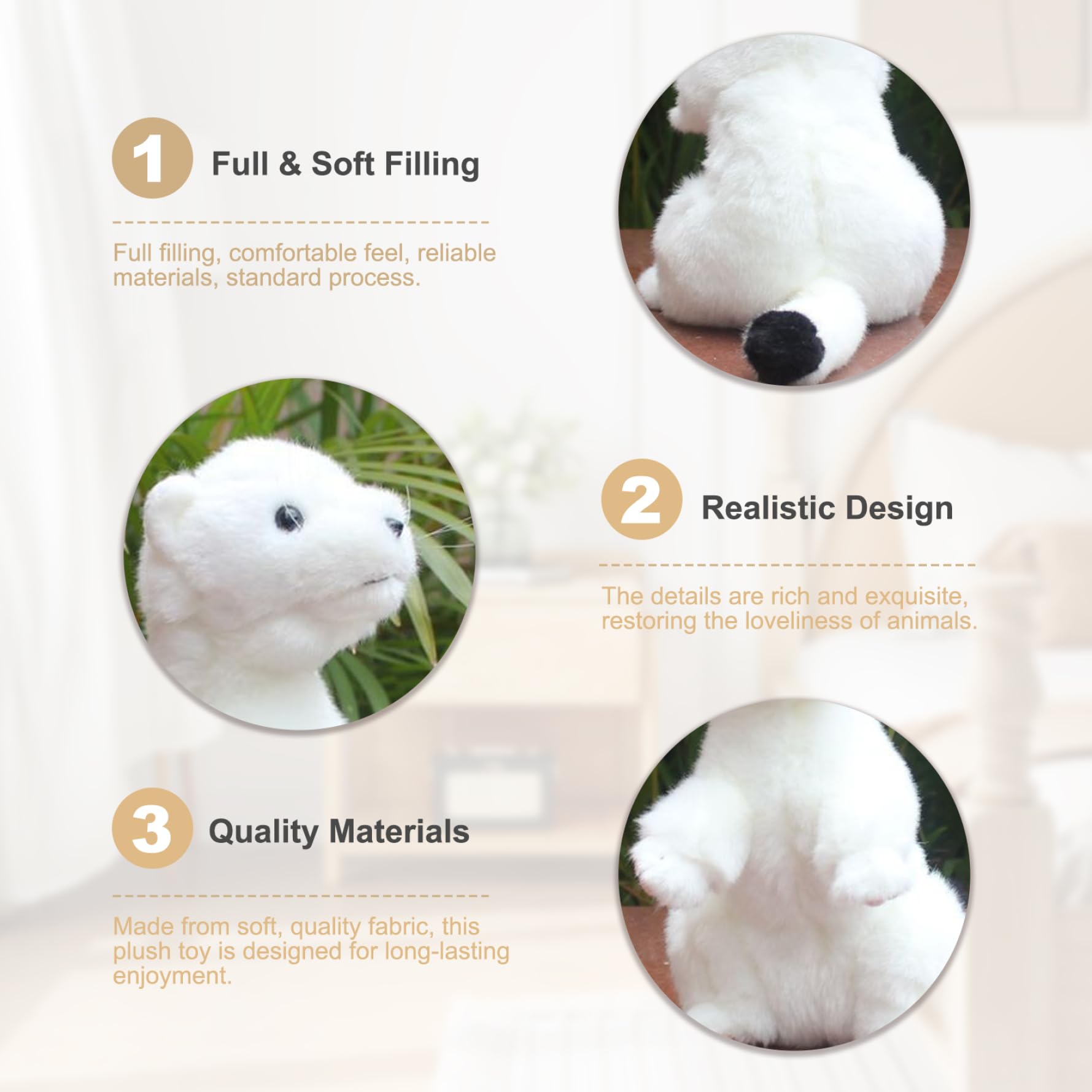 Furetto Peluche, Furetto Peluche, Realistico 8, 6 Pollici Bianco Simpatici Animali, Decorazione Tigre Giocattolo per Bambini Adulti Compleanno e Capodanno