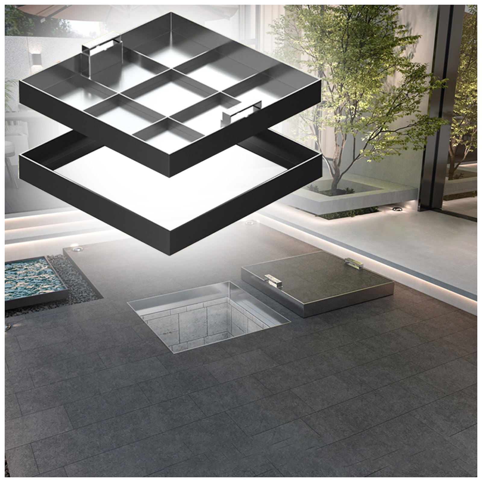 GJMSSMY Stless Steel Invisible Manhole Cover 500x500mm 650x650mm 600x600mmRecessed Septic Tank Lid Concealed Sewage Cover Durable HeavyDuty 87cm x 87cm x 5cm