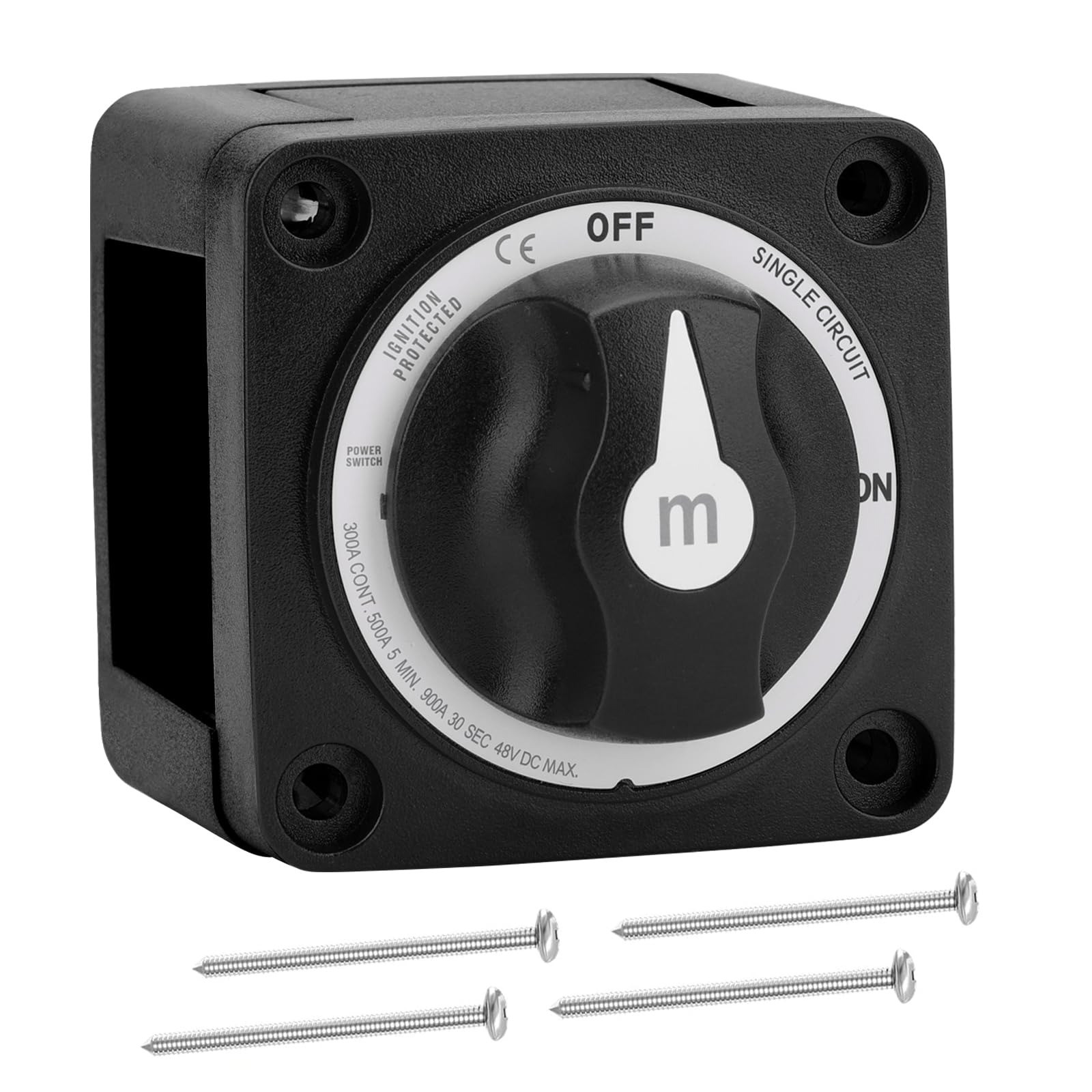 Battery Disconnect Switch - Waterproof & Heavy Duty 300A 48V DC MAX Power ON/Off Power Kill Switch with Knob for Marine, Car, RV, and Truck - Ignition Protected, Black 6006200