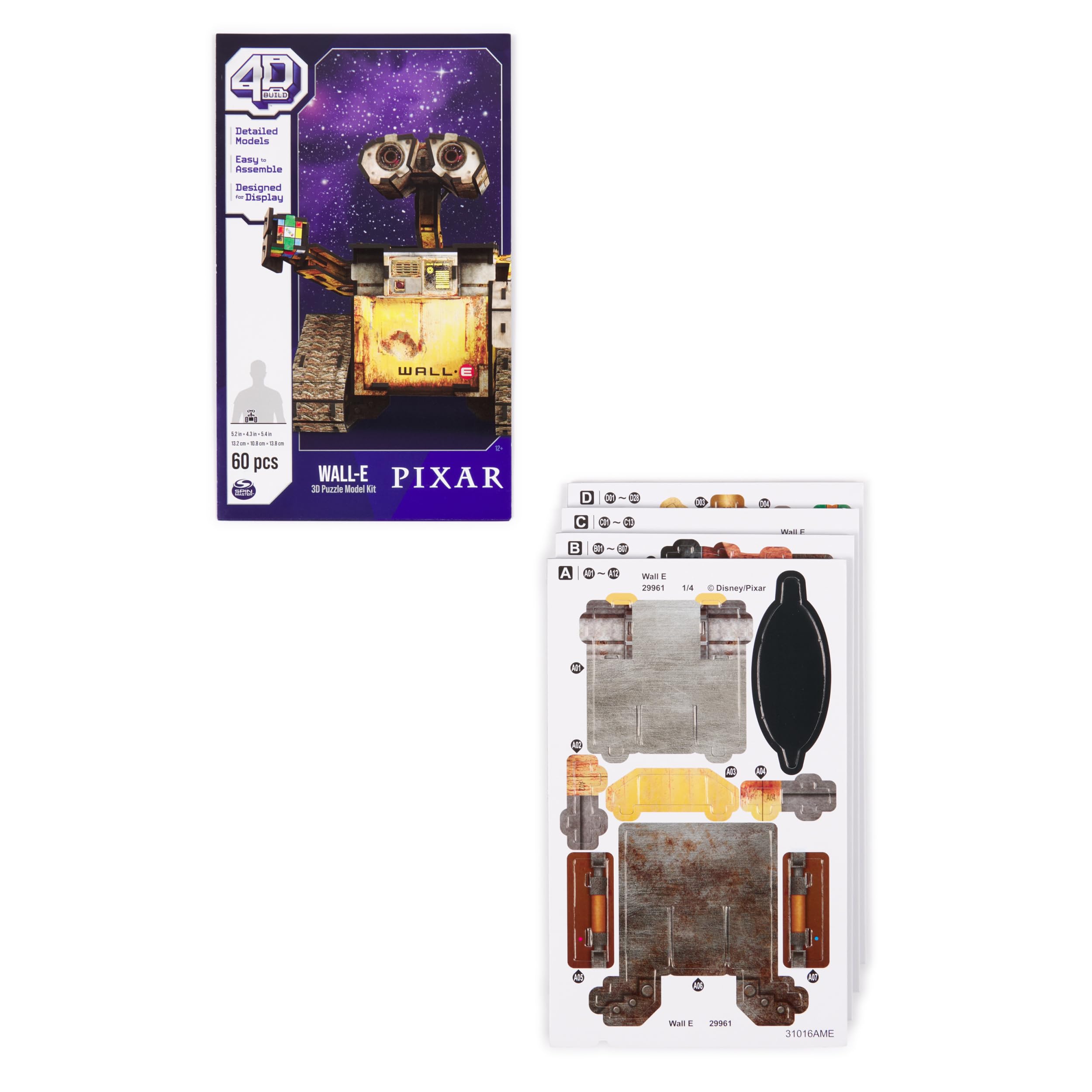 4D BUILD - Puzzle 3D Disney – modelarstwo Disneya 60 elementów – mini postać Wall E robot filmowy – puzzle dla dorosłych – gra budowlana do kolekcjonowania – gra dla dzieci od 12 lat