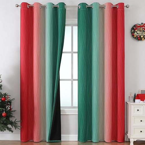 Estelar Textiler Cortinas opacas de Navidad rojas y verdes para dormitorio, con aislamiento térmico, cortinas degradadas de 84 pulgadas de largo, disponible en Yaxa Costa Rica