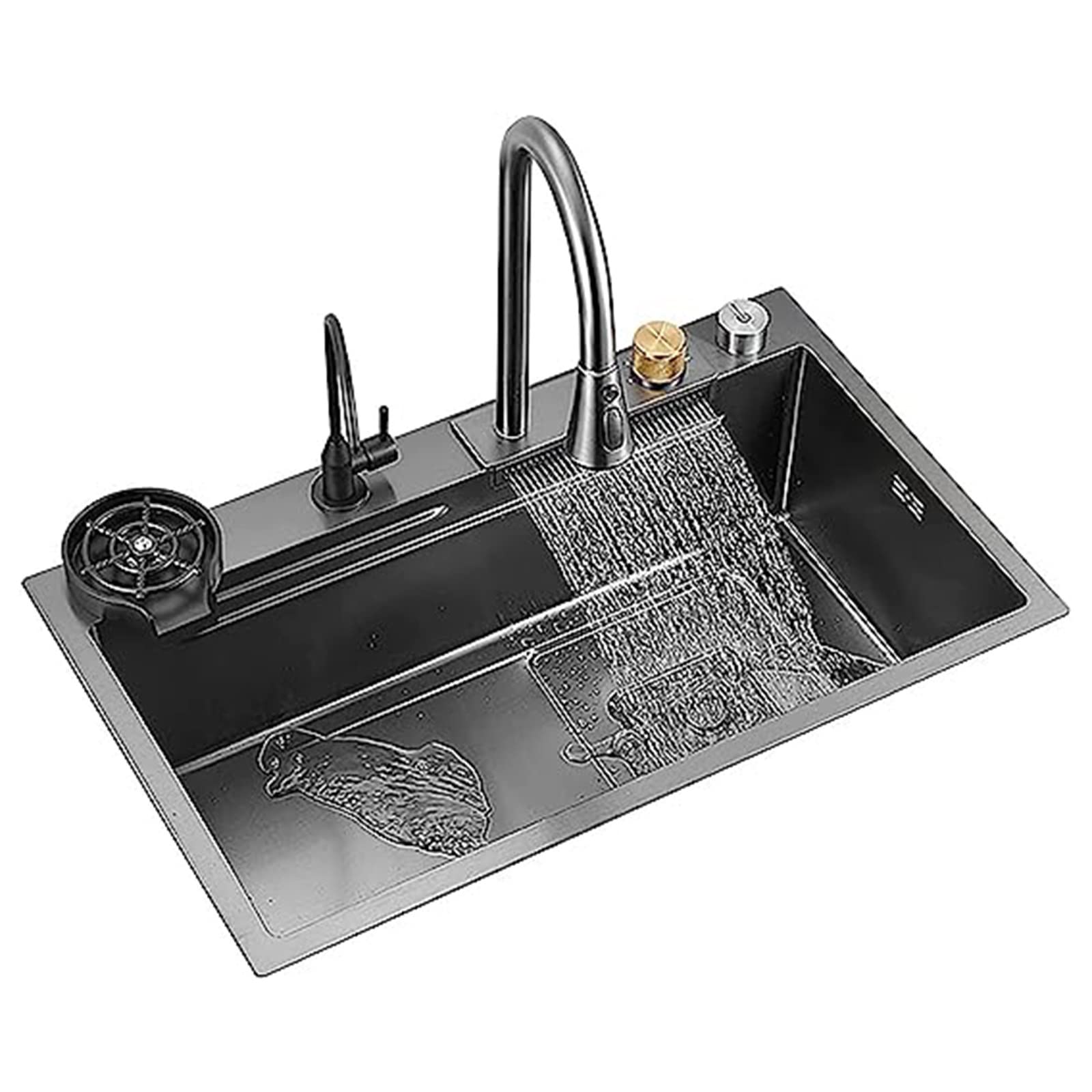 ZQFHSX 304 Stainless Steel Single Bowl Workstation Kitchen Sink Set 10Piece with PullOut Faucet Cup Washer 68x46cm Perfect for Modern Home & Efficient Cooking